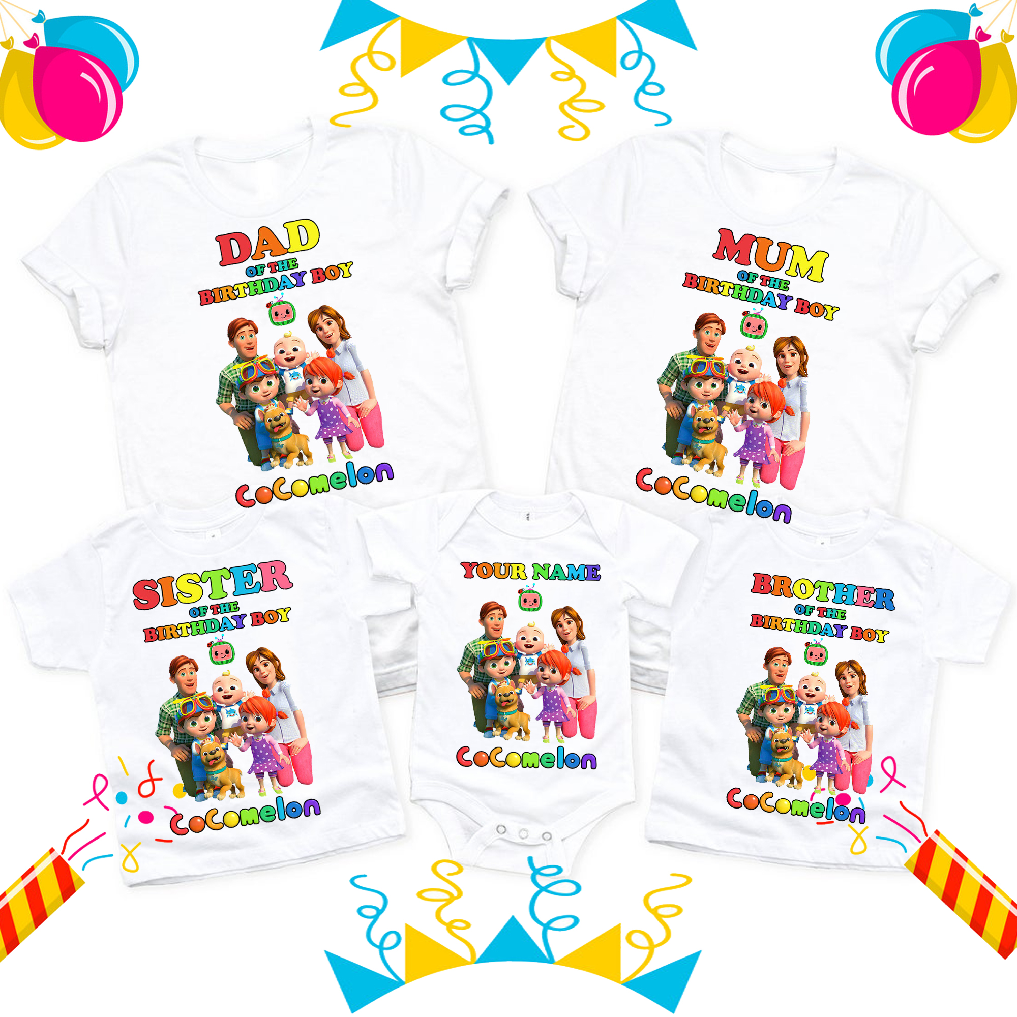 Cocomelon birthday theme shirts, customized Cocomelon Birthday shirts, Family matching Shirts