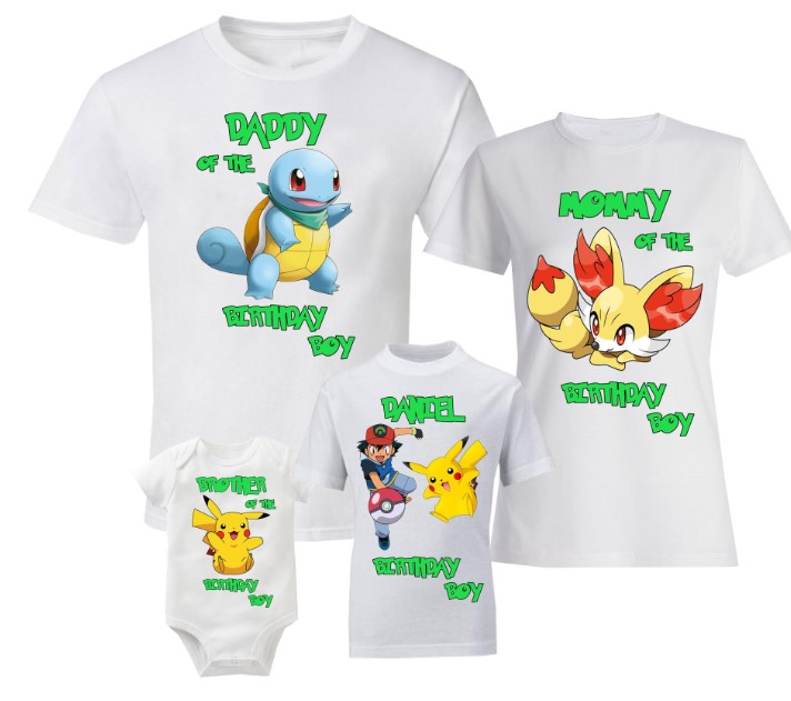 Pokemon Birthday Shirts, Family Pokemon T-Shirt, Personalised Tshirt