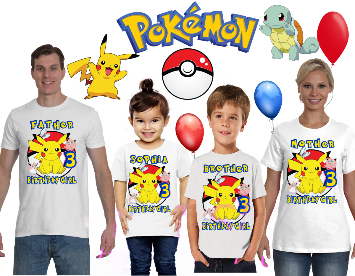 Pokemon Birthday Shirt Pokemon, Pokemon Party, Pikachu Shirt, Customized Birthday Pokemon Theme Party Shirts, Family Matching Pokemon Shirts