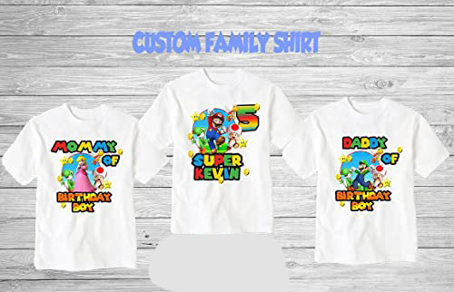 Super Mario Family, Custom Birthday Shirt, Personalized T-Shirt, Name Age