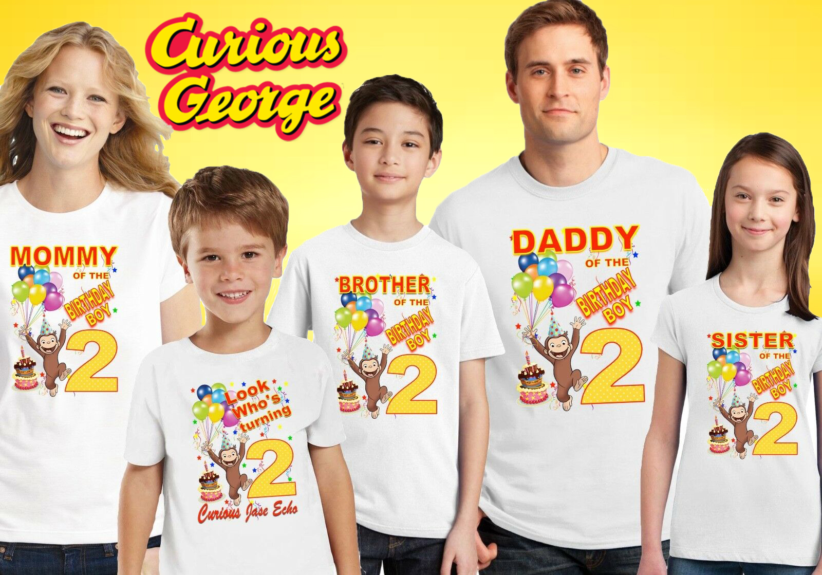 Personalized Curious George Birthday Shirt Set, Personalized Name and Age, Customized Curious George Family Shirts