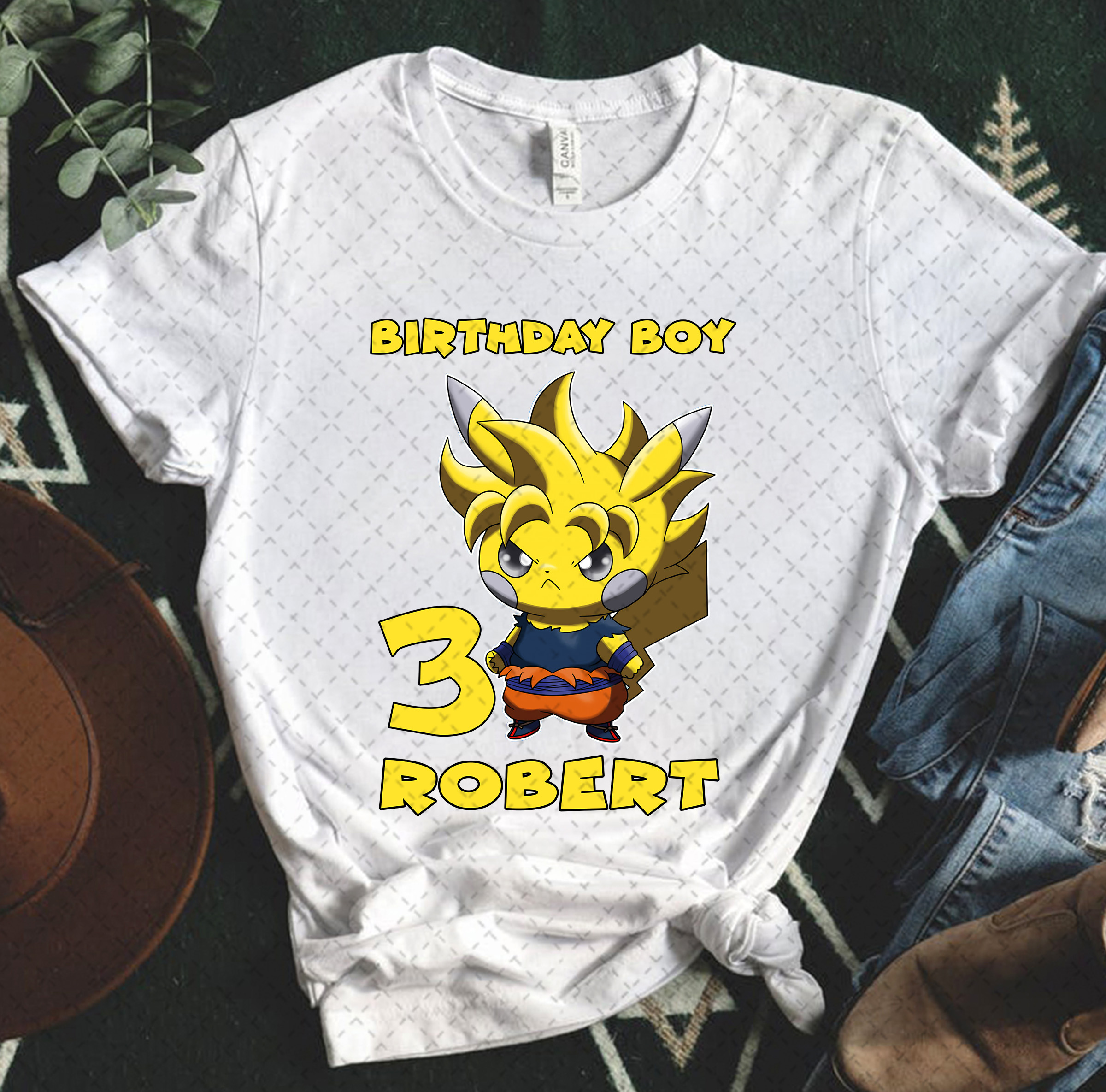 Pokemon Pikachu Dragon Ball Z Goku Birthday Shirt, Custom Name And Age Shirt