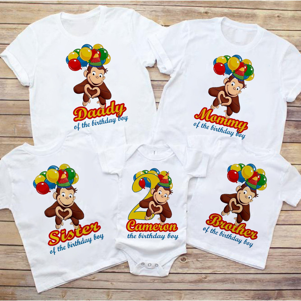 Curious George Birthday Shirt, Personalized Name and Age, Customized Curious George Family Matching Shirts Set