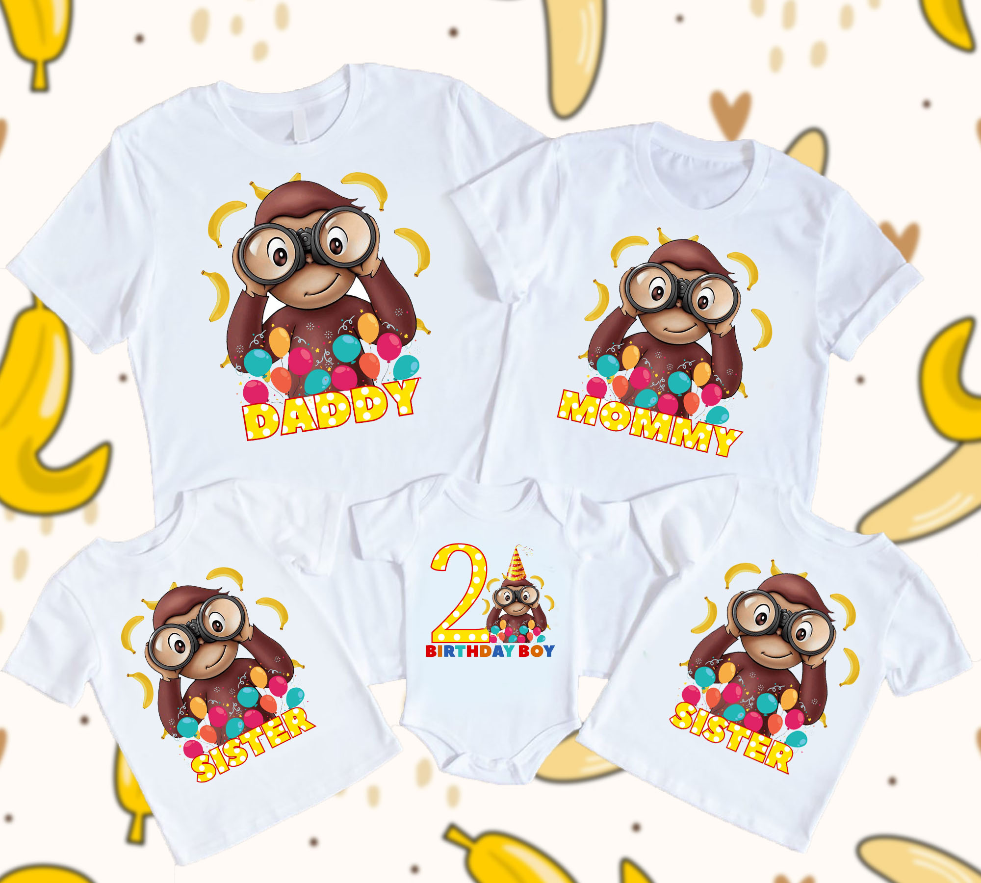 Curious George Birthday Shirts, Personalized Name and Age Customized,  Curious George Family Shirts Set