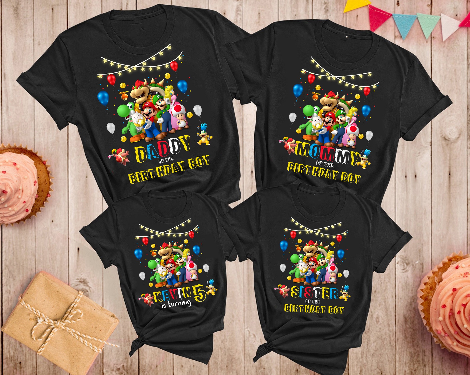 Personalized Super mario Birthday Shirt, Super Mario party theme shirt, Family Shirt gift Birthday shirt set