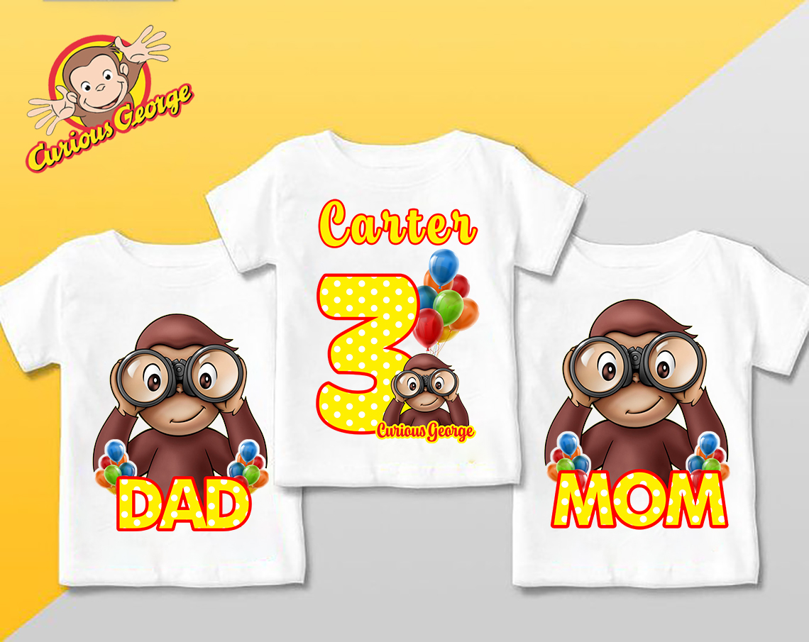 Customize Curious George Birthday Shirt, Personalized Name and Age, Customized Curious George Family Shirts