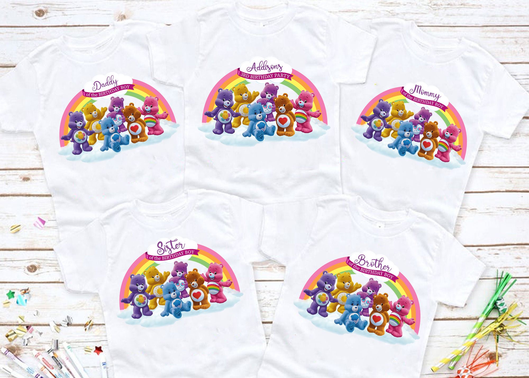 Care Bears Birthday Shirt, Family Matching Shirt, Cute Bear Shirt, Personalized Name And Age, Custom Birthday