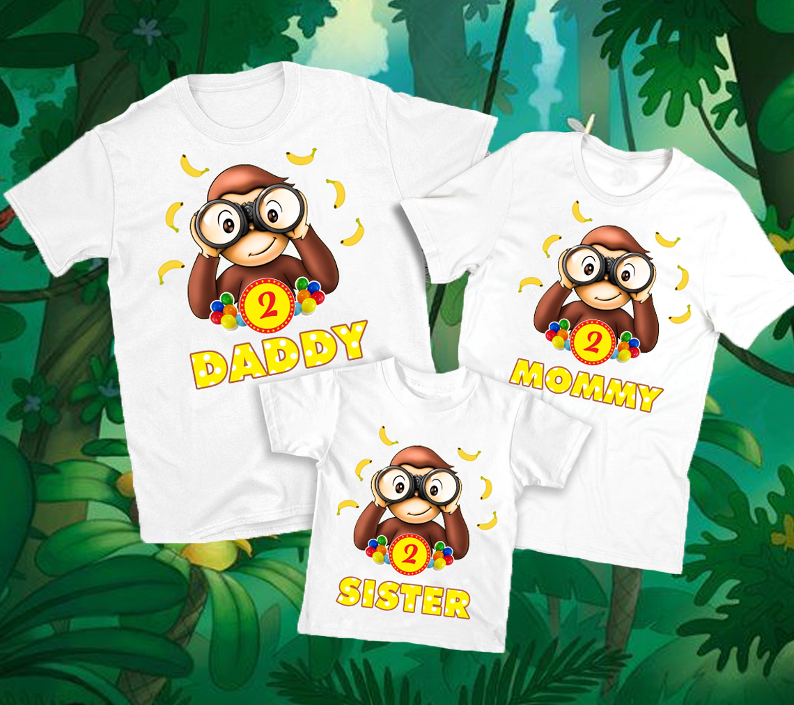 Custom Curious George Birthday Family Shirt,Custom Matching Family Outfits, Personalized Name And Age