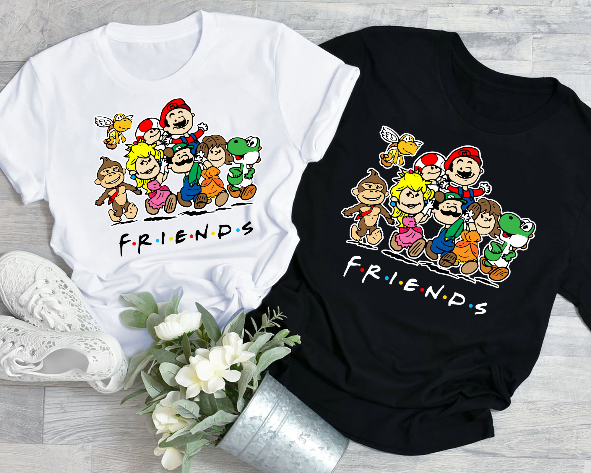 Snoopy Super Mario Friends Shirt, Snoopy Friends Shirt,Friend font shirt, Peanuts Gang Snoopy Friends Shirt, Super Mario Luigi yosshi TV Show Friends Shirt