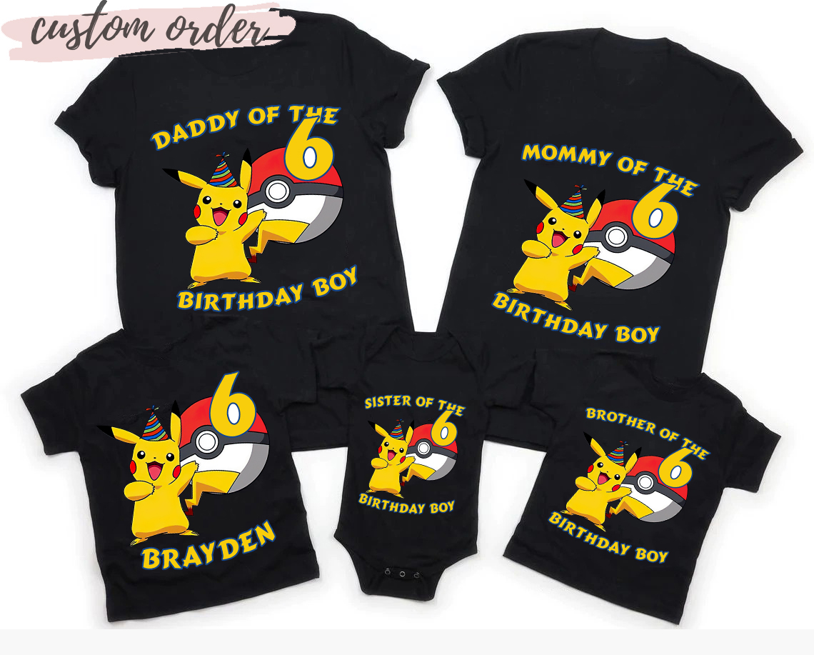 Pikachu Birthday Boy Shirt, Pokemon Birthday Theme, Personelized Birthday Matching Shirt