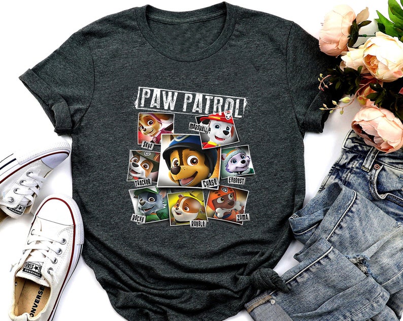PAW Patrol Pictures Collage All Characters Shirt, Boy's Paw Patrol Birthday Shirt, Paw Patrol Name Shirt