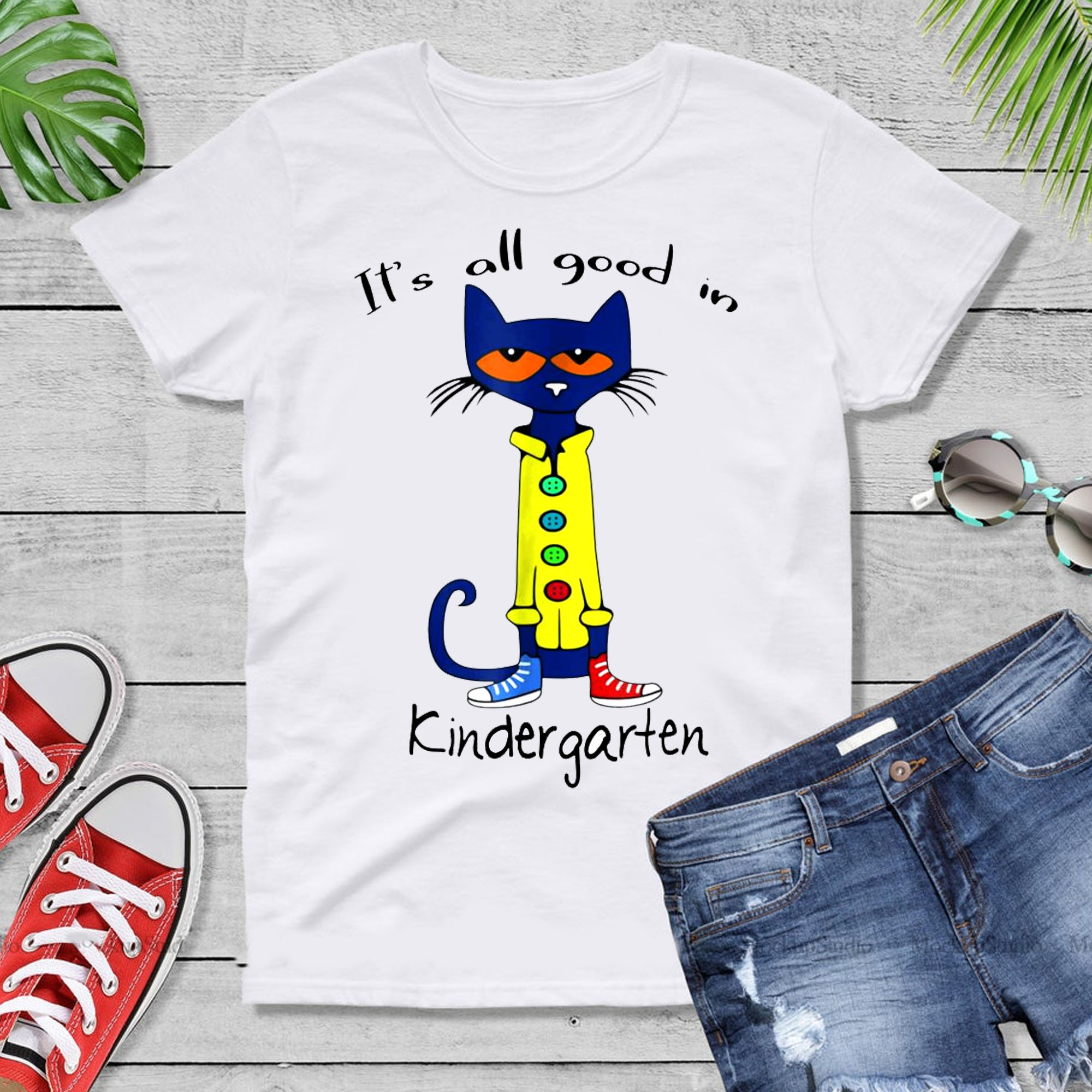 Its All Good In Kindergarten Classic Shirt, Pete The Cat Kindergarten Shirt Funny Gift For Men Women