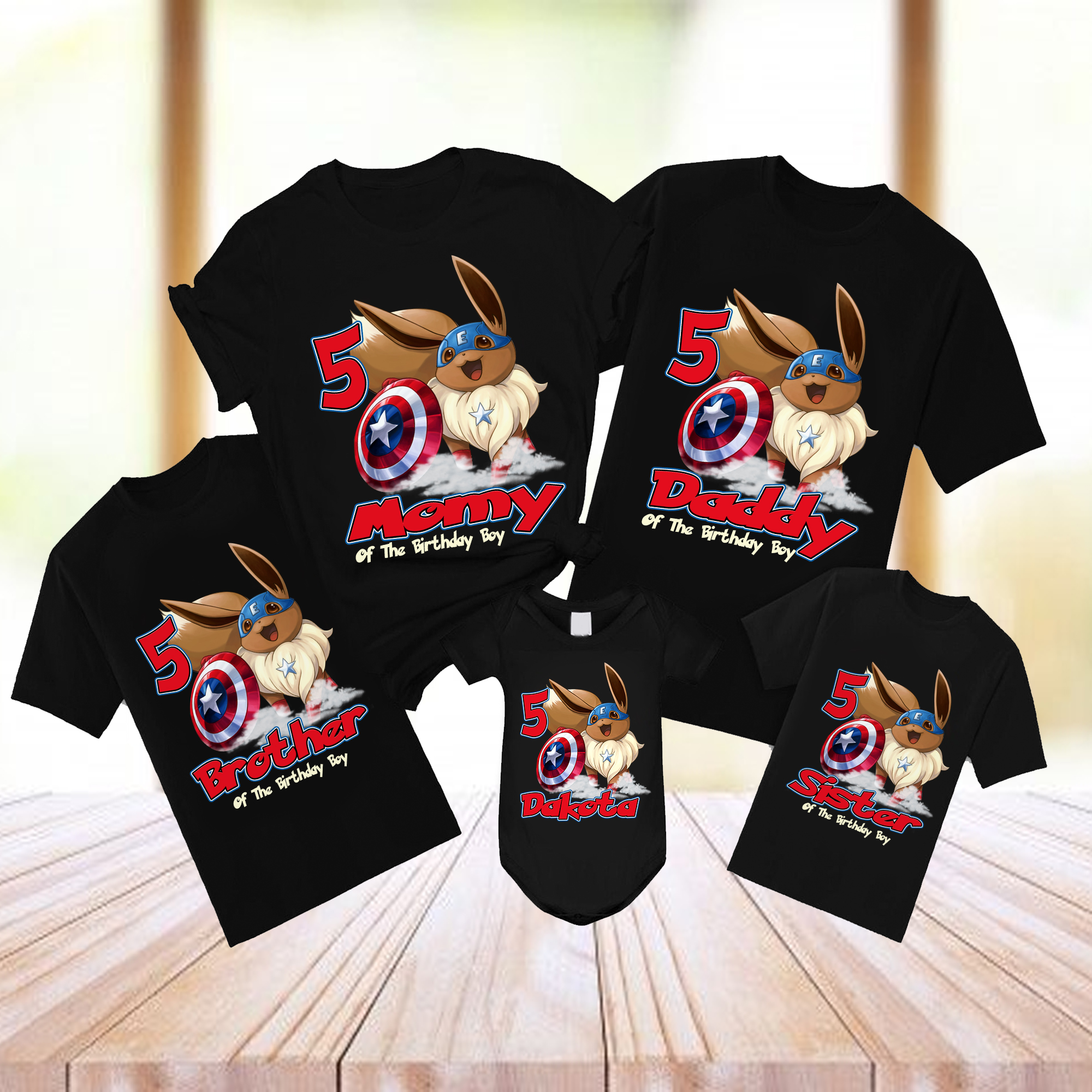 Eevee Birthday Shirt,Captain America Pokemon Birthday Family Shirt, Matching Birthday Family Shirt