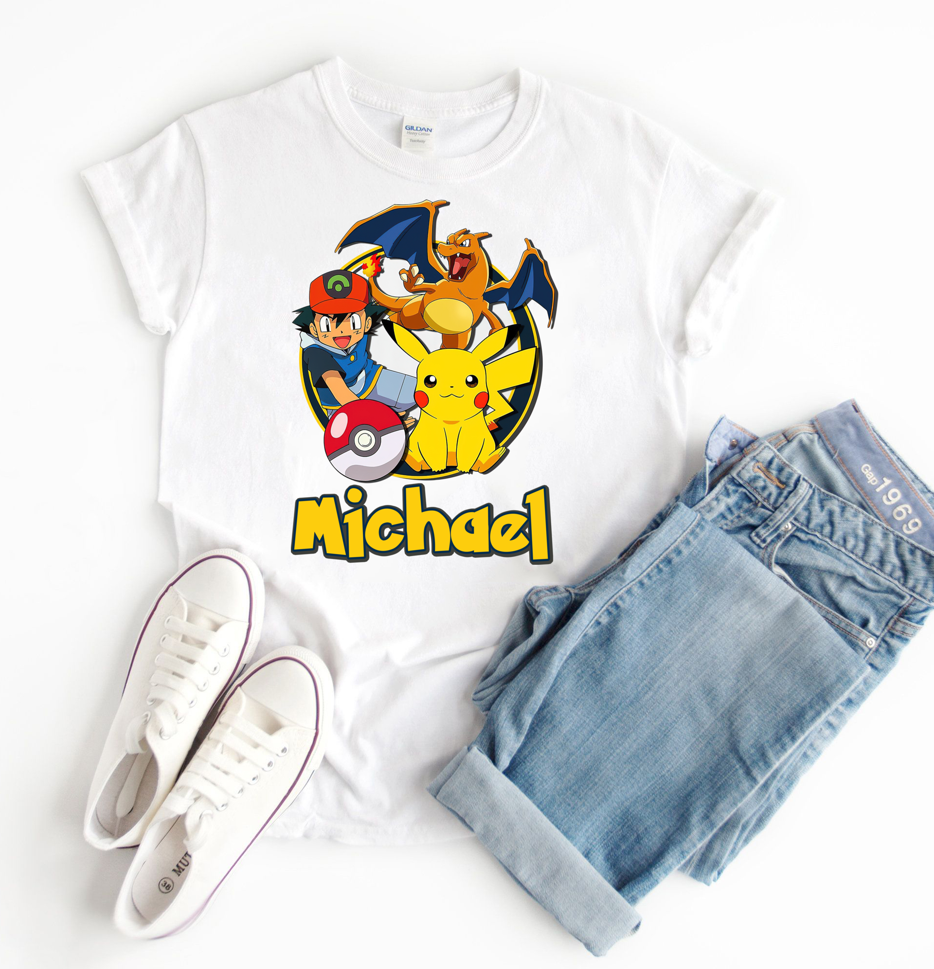 Custom Pokemon Birthday Shirt, Personalized Pokemon Family Matching Birthday Party, Custom Name and Age Shirt
