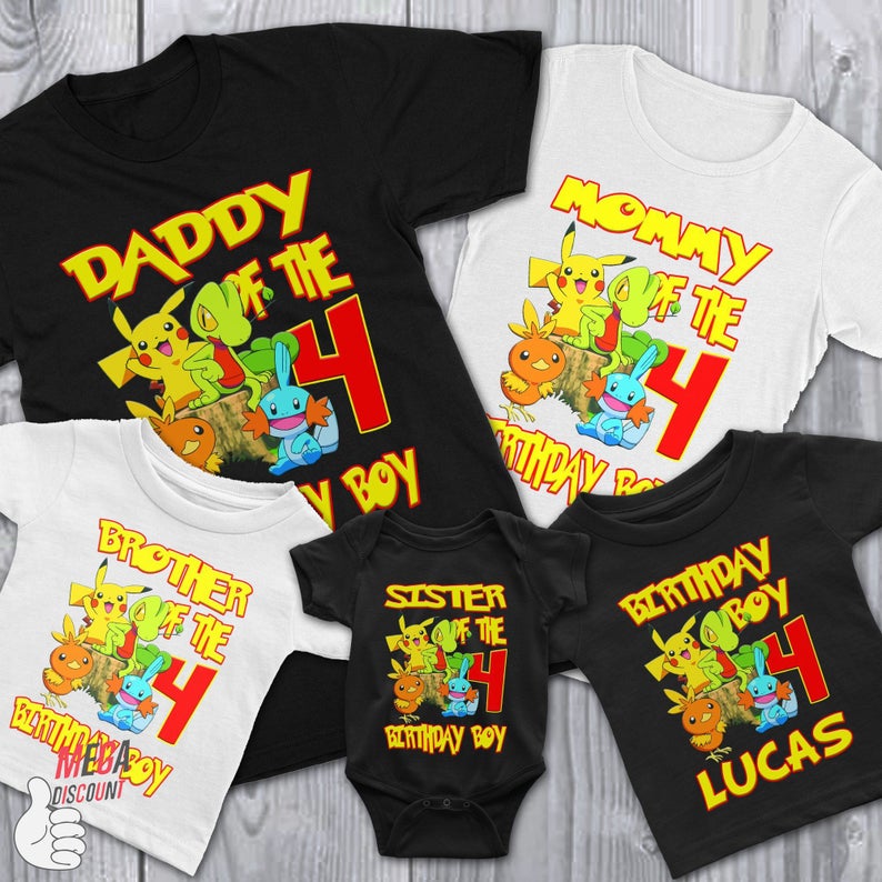 Personalized Pikachu Pokemon Birthday Family Shirts, Custom Matching Family Birthday Shirt, Personalized Gifts T-Shirt