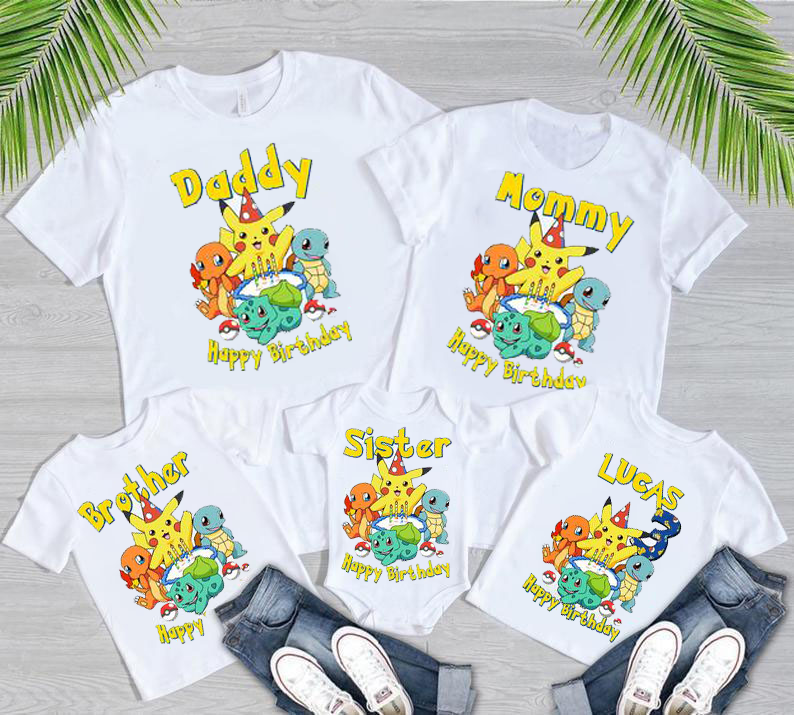 Pikachu Birthday shirt, Party shirt, theme shirt, Personalized shirt, Family matching Shirt, Gift Birthday shirt, Pokemon birthday shirt