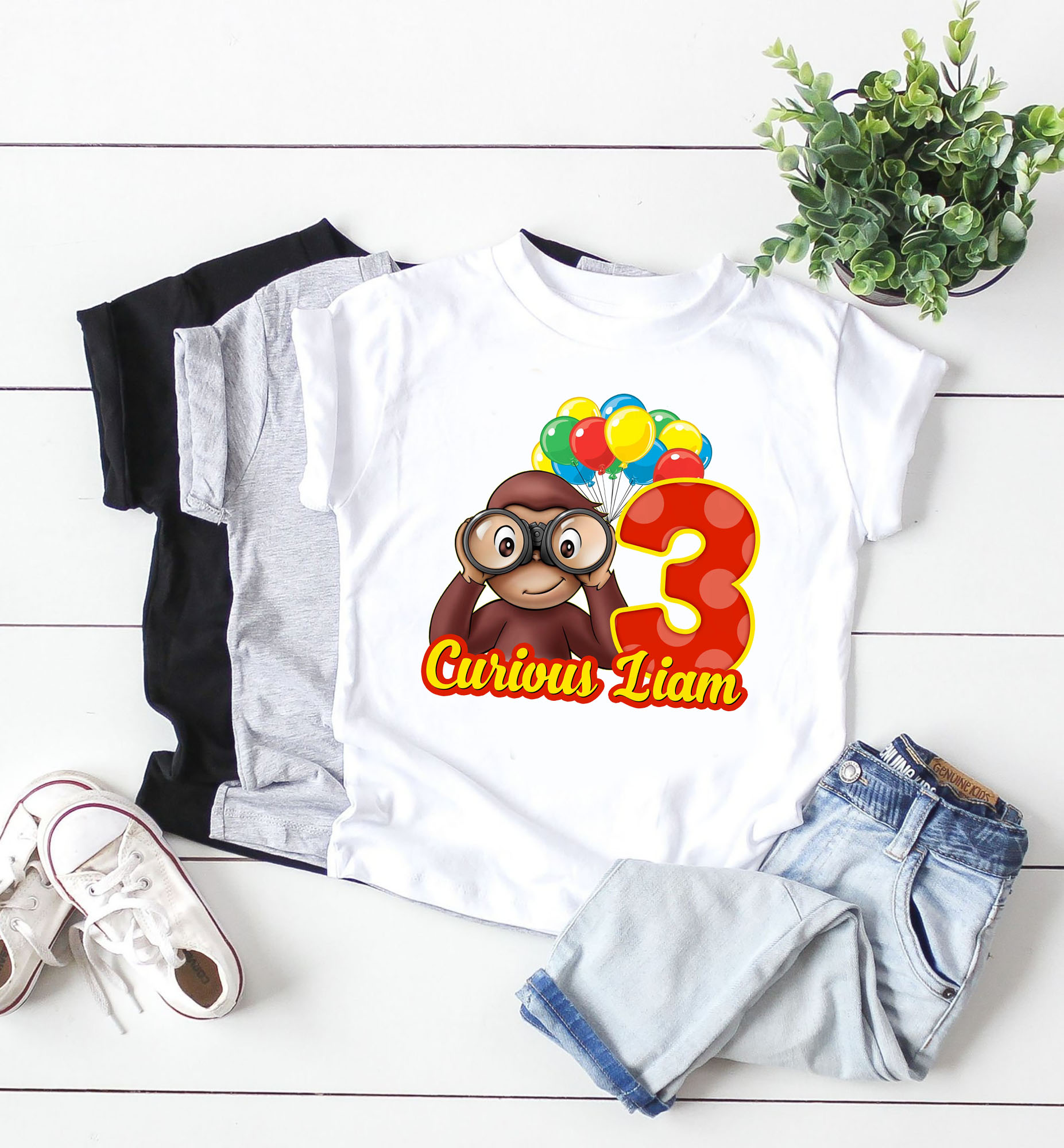 Curious George Kids Shirt , Curious George Personalized Birthday Shirt, Custome Name and Age