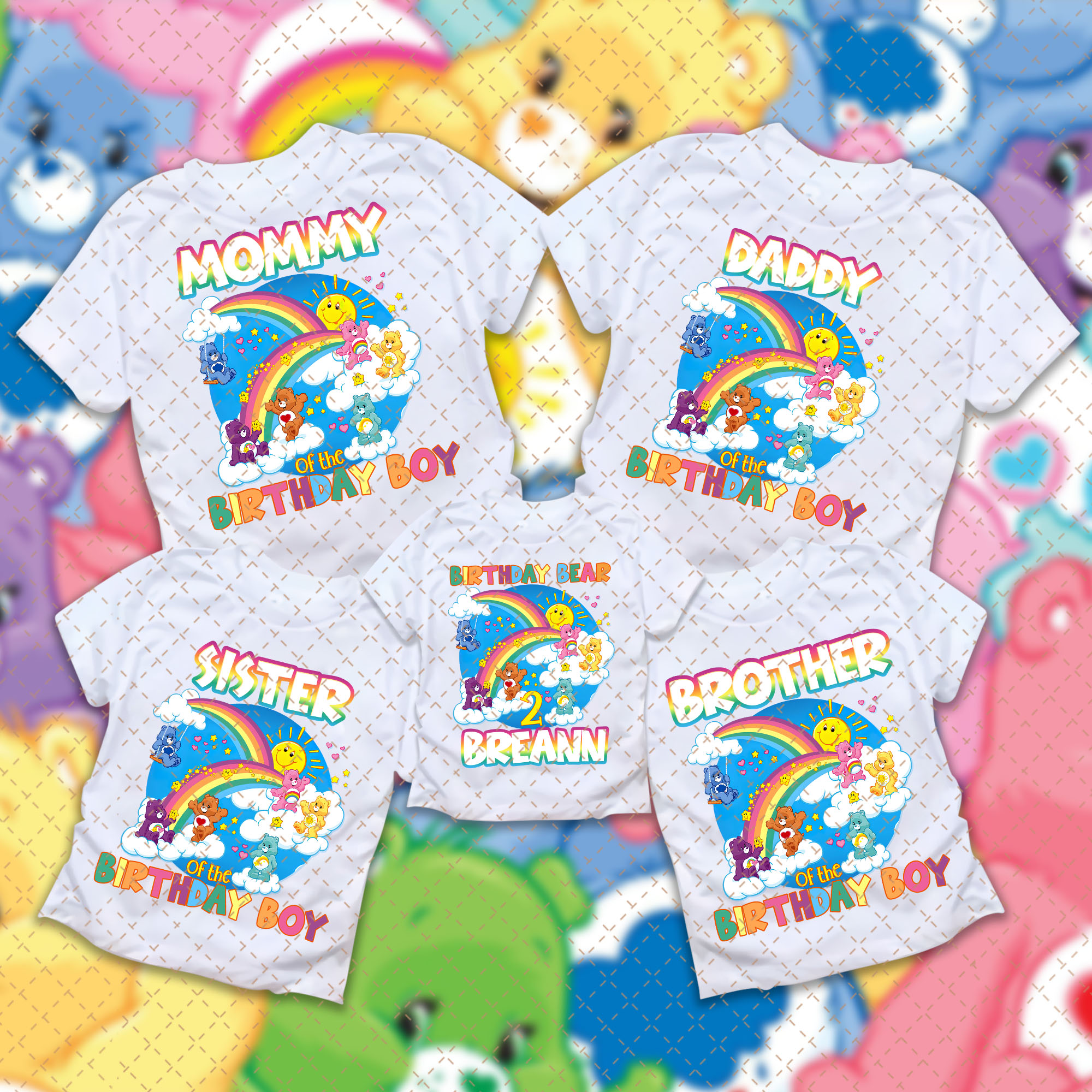 Care Bears Birthday Shirt, Custom Matching Family Outfits, Personalized Name And Age