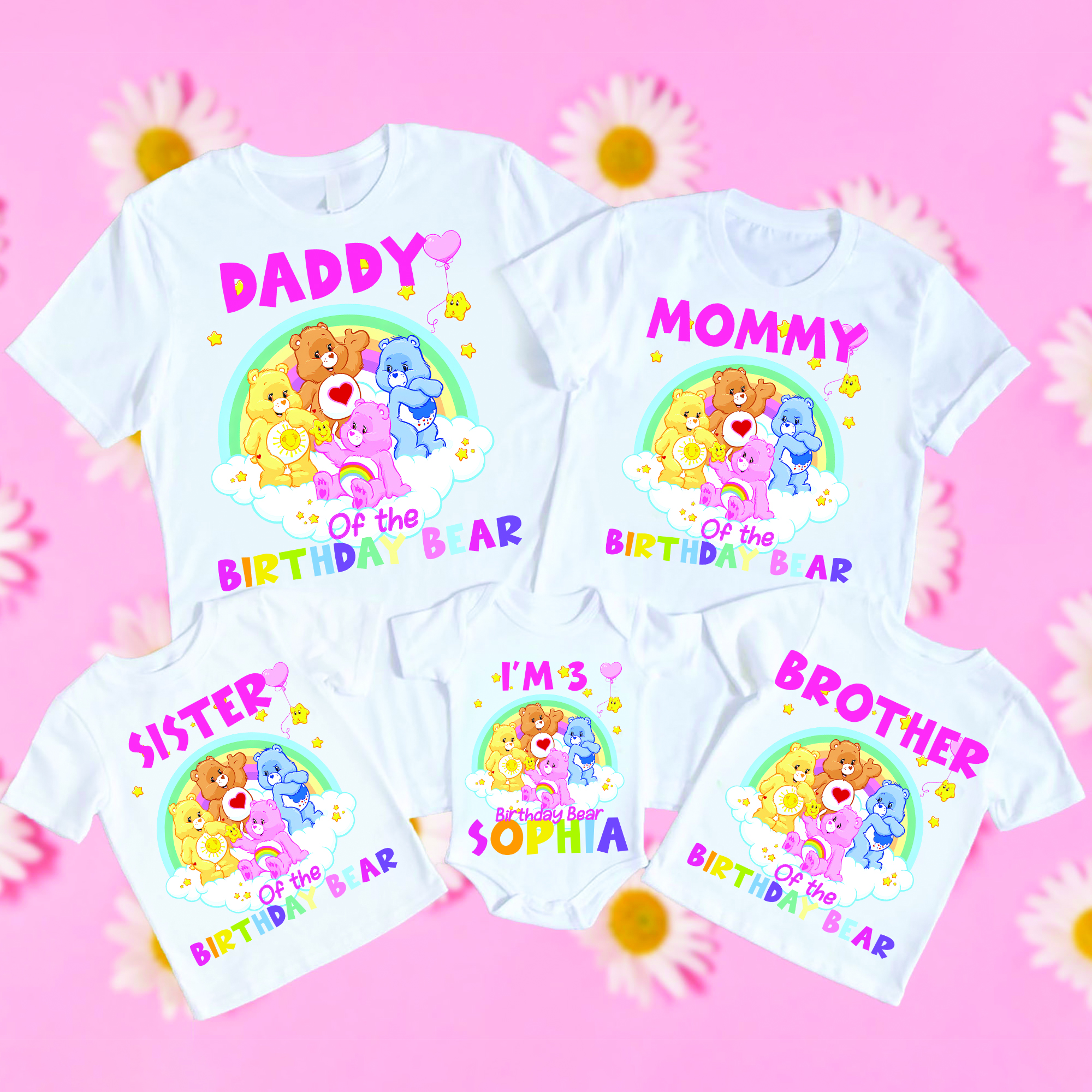 Personalized Care Bears Birthday Shirt, Family Matching Shirt Set, Cute Bear Shirt, Custom Pesonalized Shirt, Family Matching Shirt