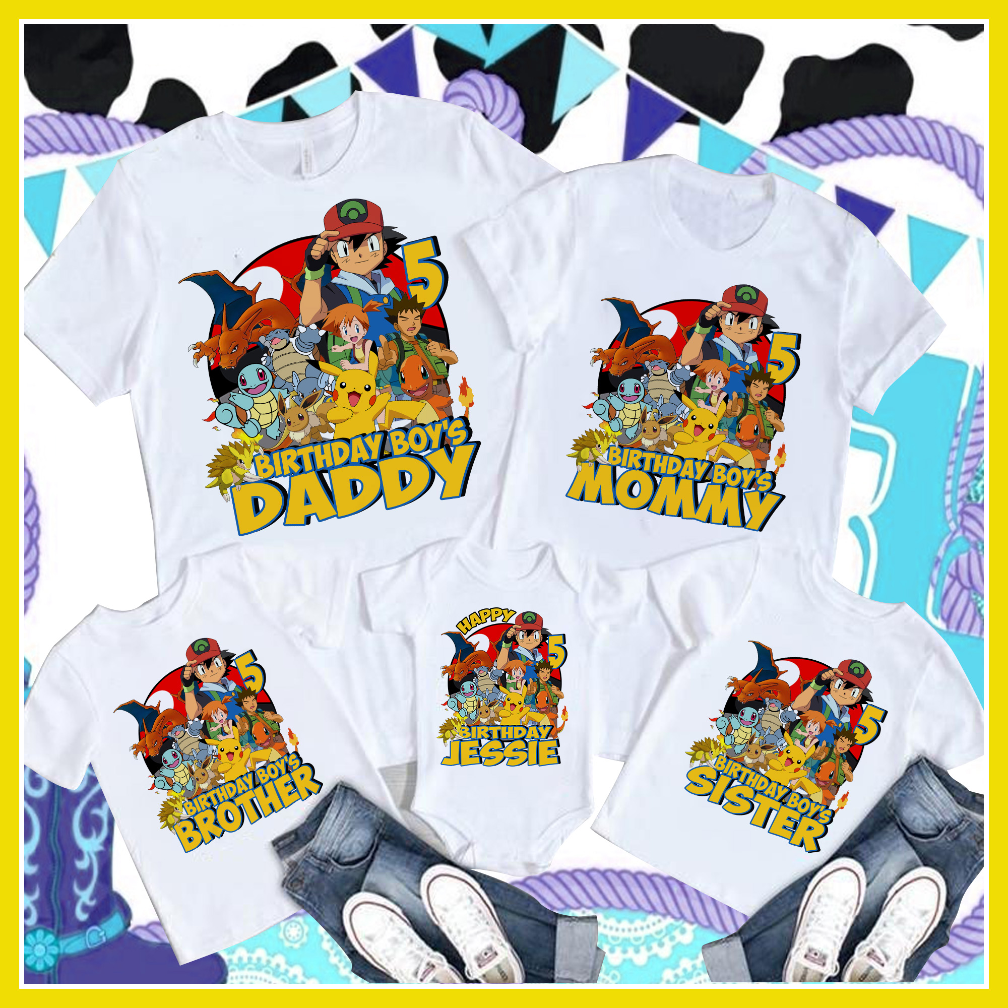 Pokemon Birthday Shirts, Birthday Boy Family Matching Shirts, Personalised Pokemon Birthday Family shirt, Custom Birthday Shirts