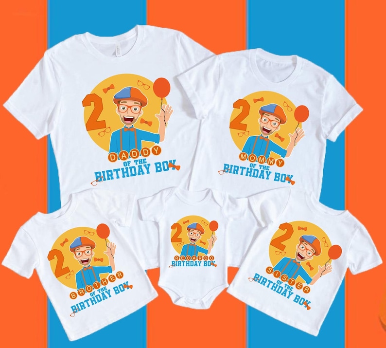 Personalized Blippi Birthday Shirt, Blippi Party, Blippi Shirt Set, Customized Birthday Blippi Theme Party Shirts, Family Matching Blippi Shirts