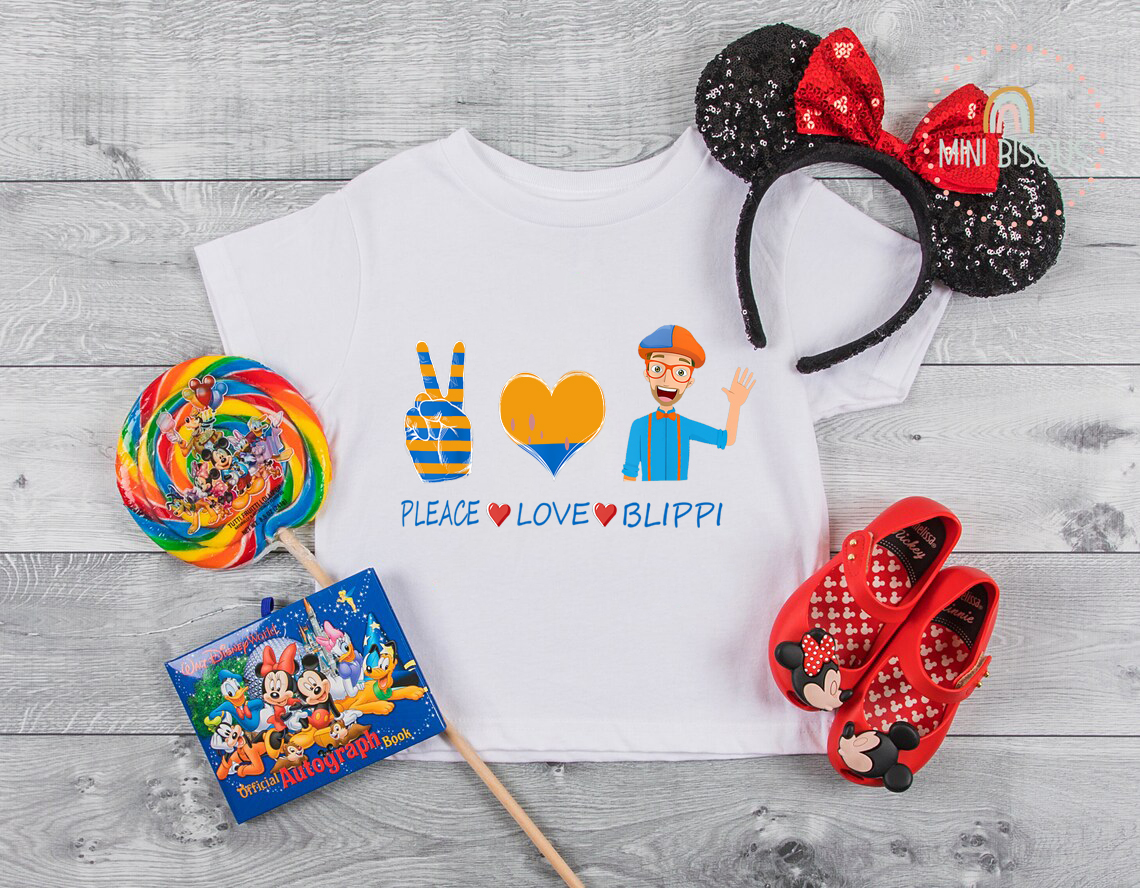 Funny Peace Love Blippi Kids Tshirt, Blippi Birthday Shirt , Blippi Inspired Shirt, New Blippi Design Shirt, Gifts For Girls Daughter Shirt