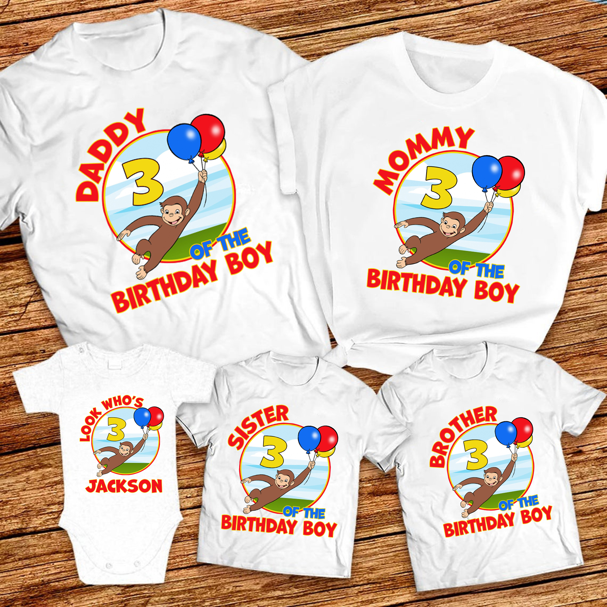 Curious George Birthday Shirt, Personalized Name and Age ,Customized Curious George Family Shirts, Matching Family Birthday Shirts, Family Tee