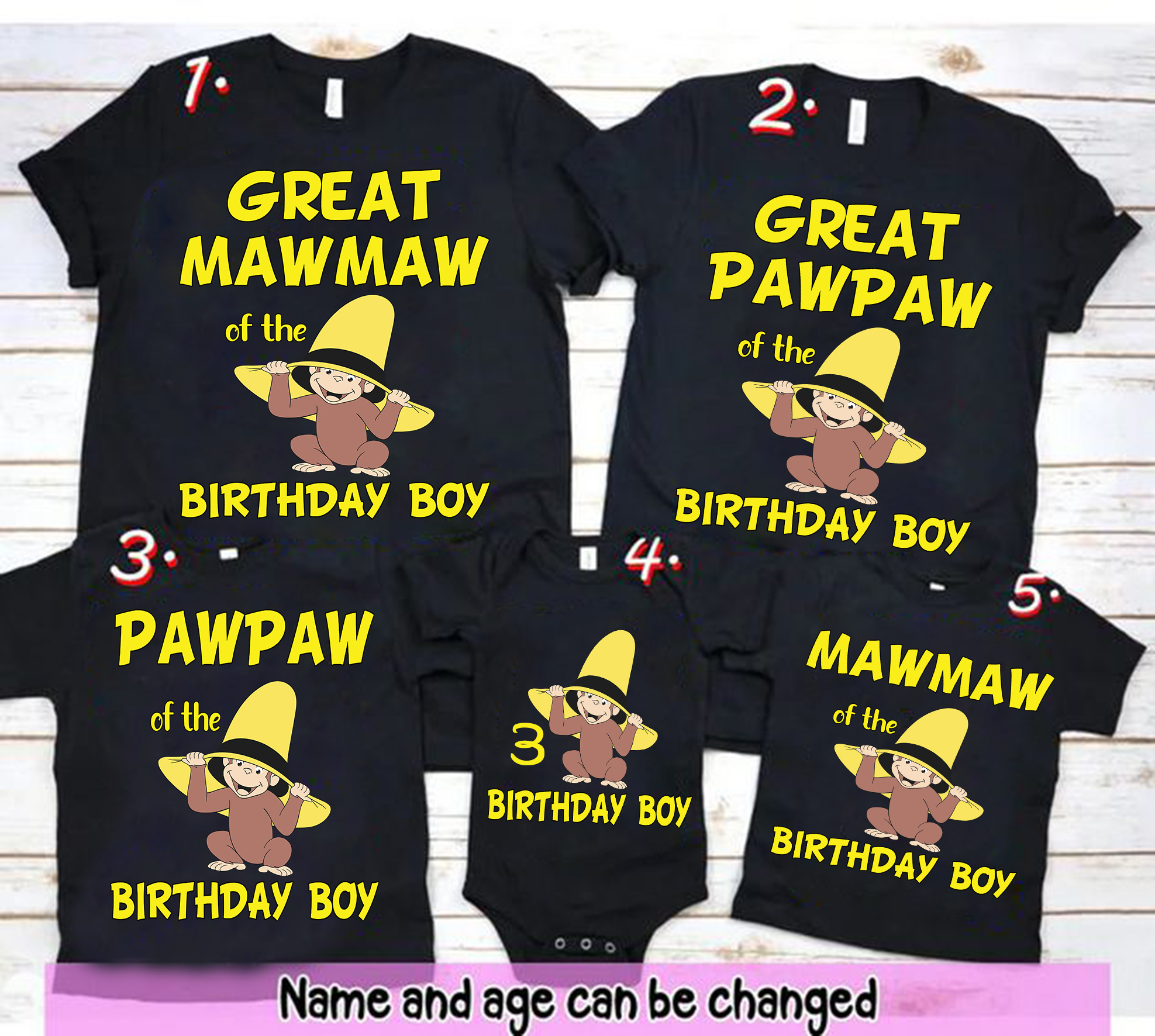Curious George Birthday Shirt, Personalized Name and Age Customized Curious George Shirts, Family Tee