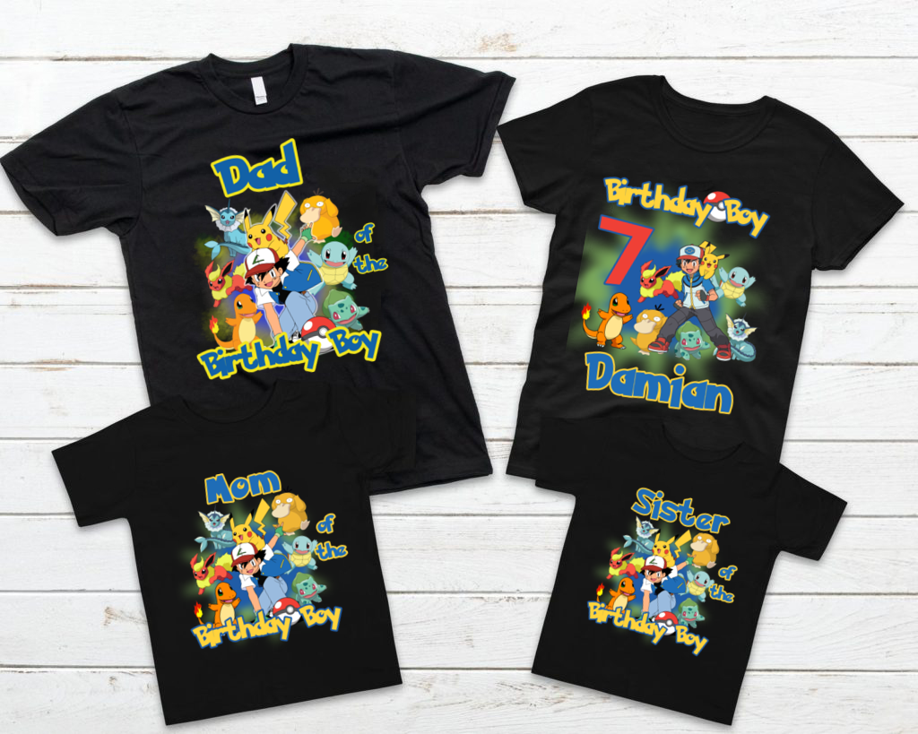 Pokemon Birthday Shirts, Personalized Pokemon Family Matching Birthday Party, Custom Name and Age Shirt