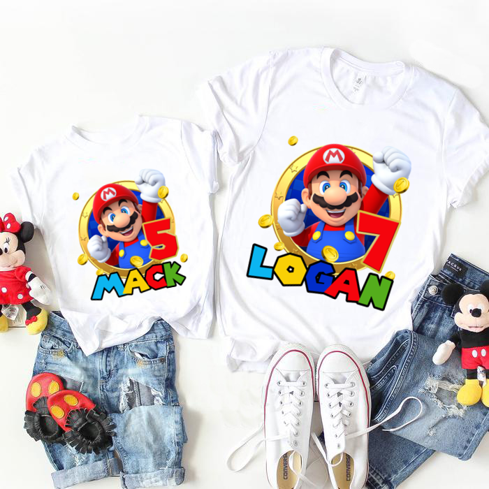 Super Mario Brothers Birthday Shirt, Custom Name and Age shirt, Personalized Mario Birthday Shirt