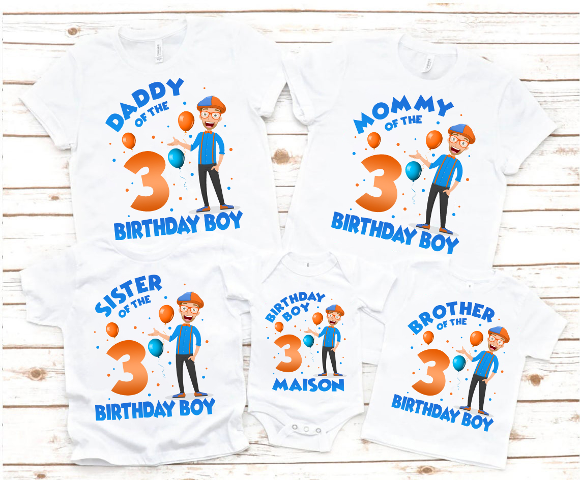 Personalized Blippi Birthday Shirts, Family Blippi shirts, Blippi birthday Theme Shirts, Matching Family Party Shirts Set