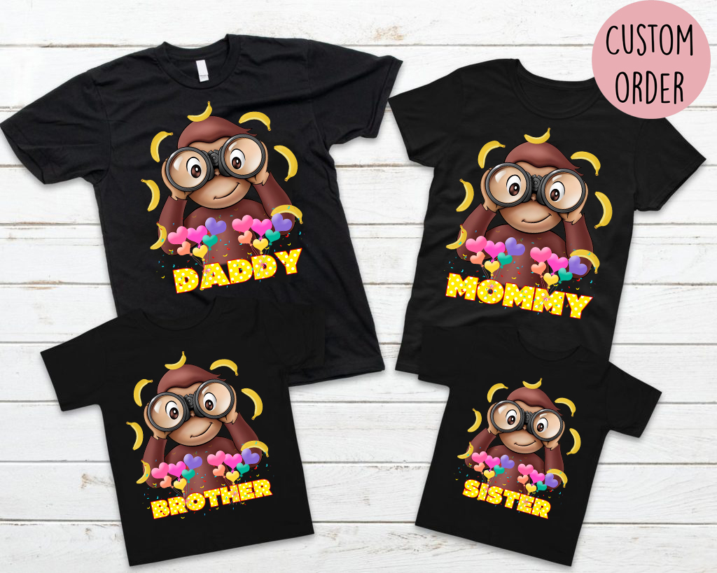 Curious George Family Shirt, Personalized Curious George Birthday Kids Tee, Family Matching Shirt