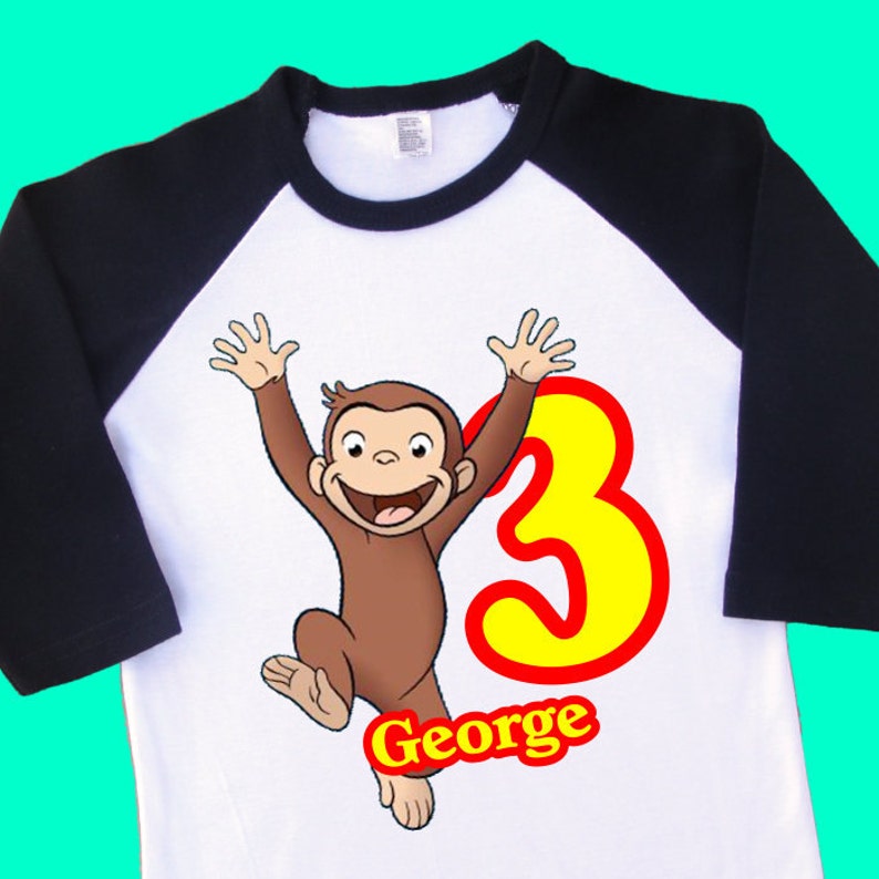 Curious George Birthday Shirt Personalized Raglan with Name & Age 1st 2nd 3rd 4th 6th 7th 8th 9th Birthday Tee, T Shirt, Tshirt (35096)