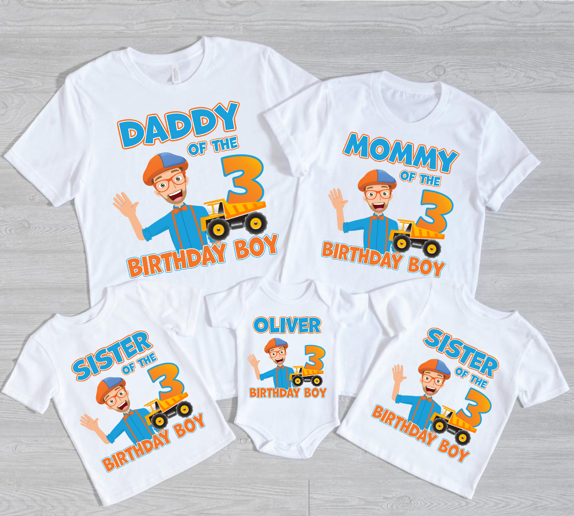 Personalized Blippi Birthday Shirt, Blippi Theme Birthday BoyGirl Shirt, Matching Family Shirts