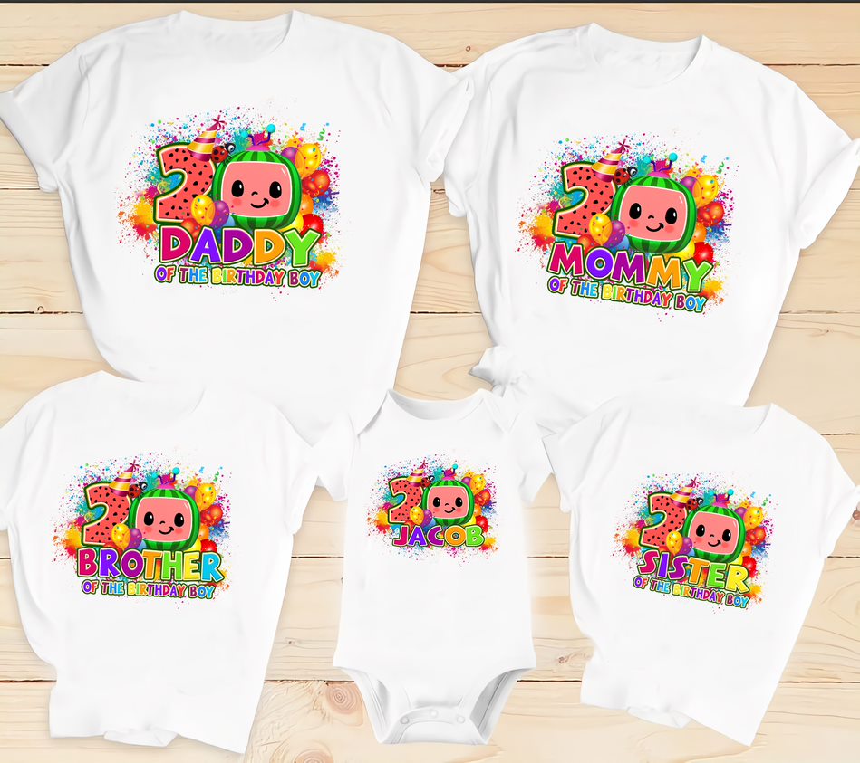 Personalized Coco-melon Birthday Shirts Set, Custom Cocomelon Family Shirts, Cocomelon Party Family Matching Shirt