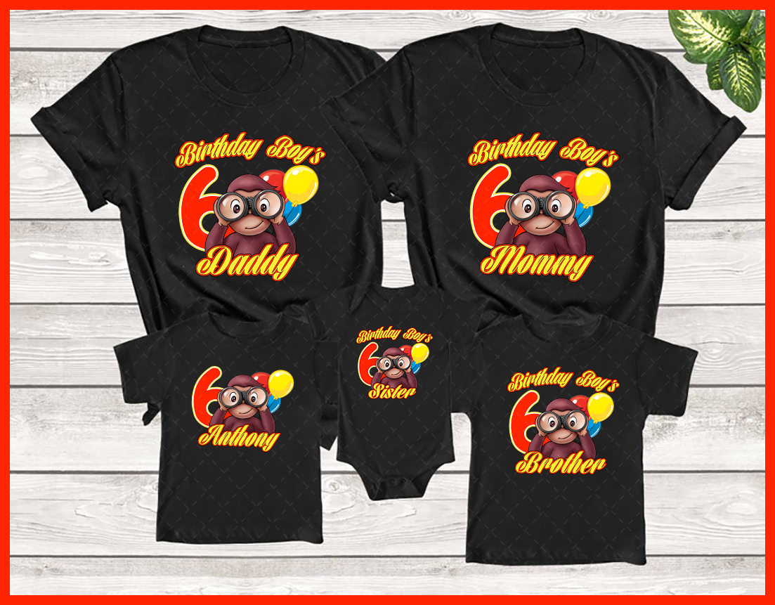 Curious George Birthday Shirt, Curious George Birthday Family shirts, Personalized Name and Age birthday shit, Customized Curious George Family Shirts