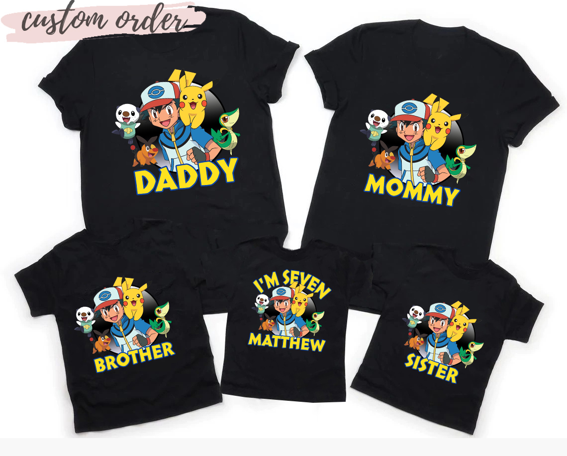 Pokemon Personalized Birthday Boy Shirt, Personalized Pokemon Family Matching Birthday Party, Pikachu Shirt