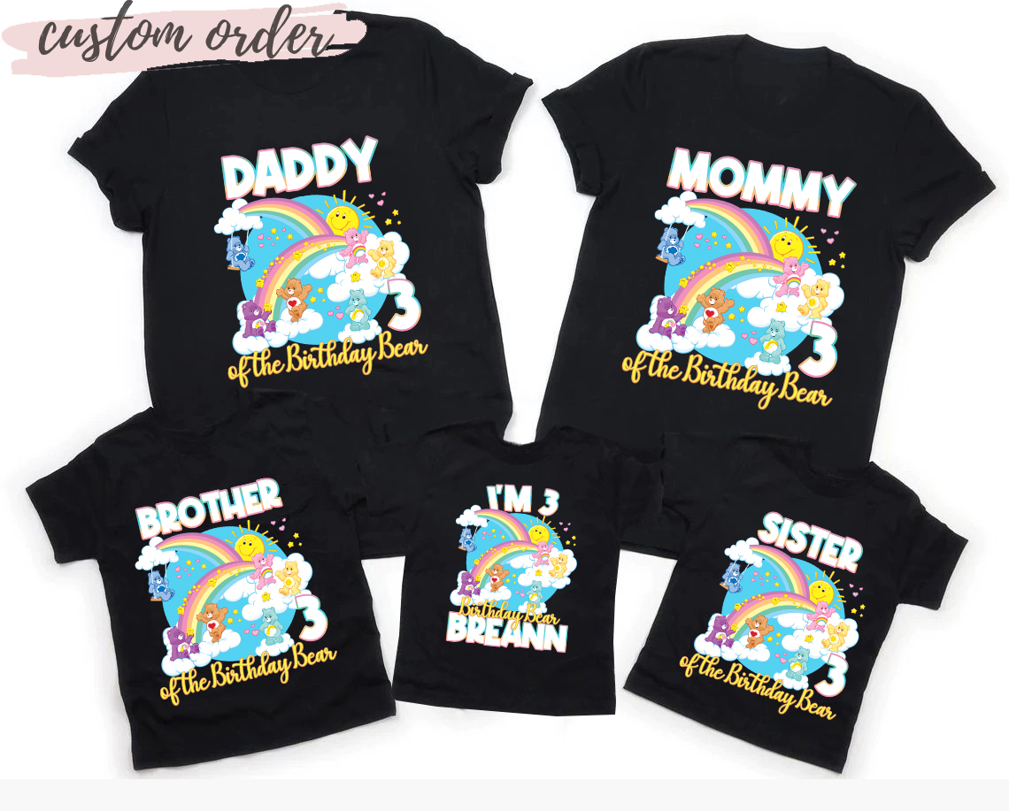 Personalized Care Bears Birthday Shirt Set, Family Matching Shirt, Cute Bear Shirt, Customized Birthday Family shirt