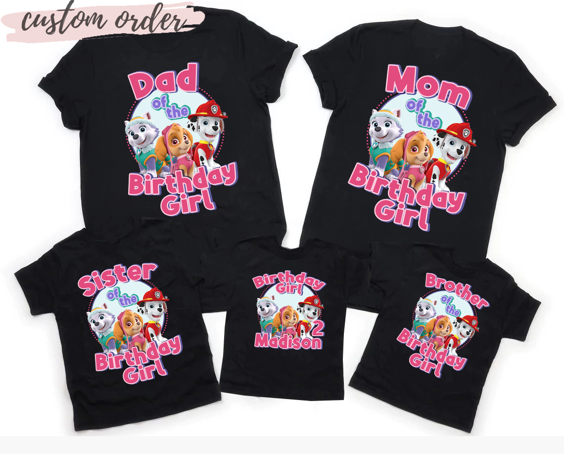 Paw Patrol Girl's Shirt, Personalized Paw Patrol Birthday Shirt, Birthday Girl Party Shirt