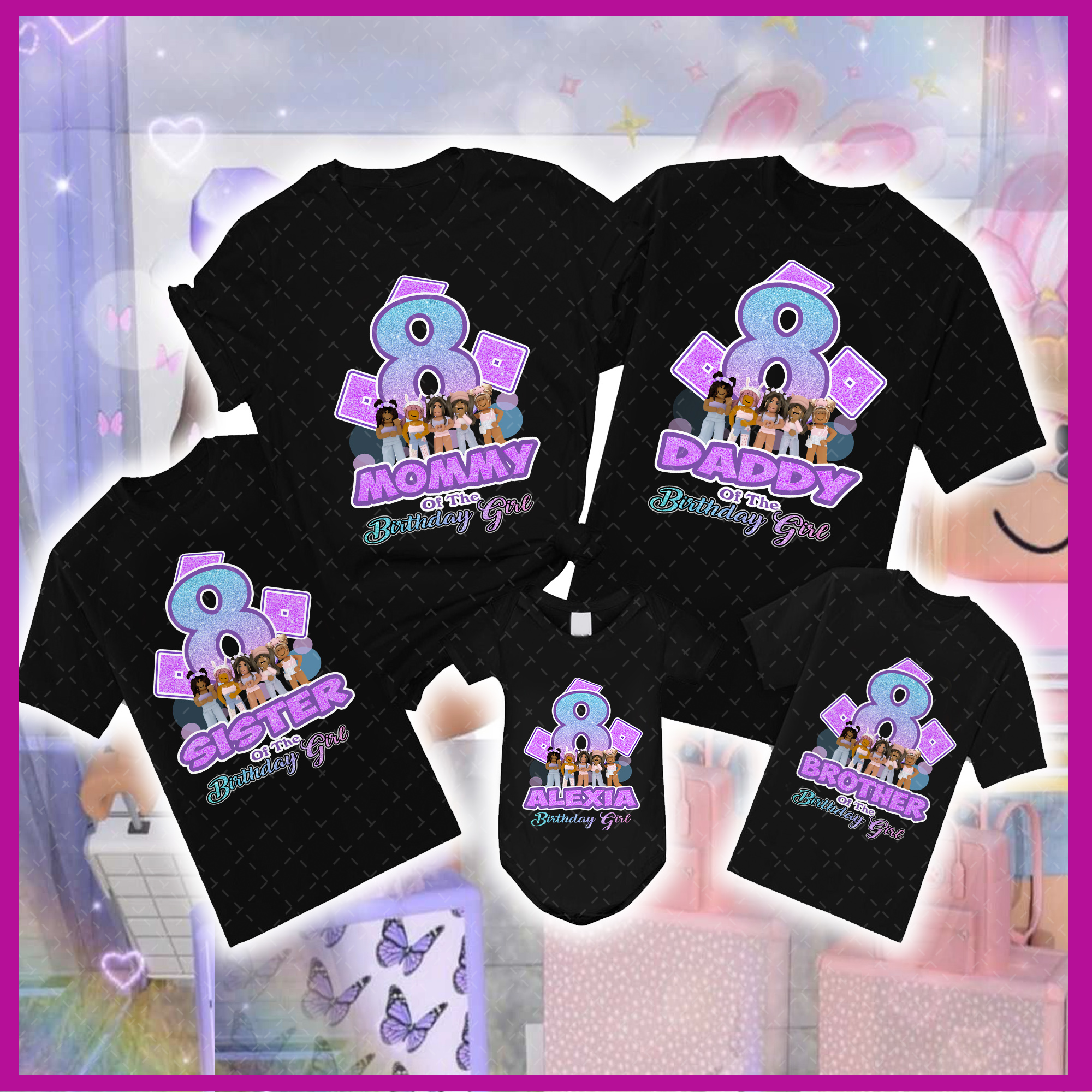 Personlized Roblox Girl Birthday Set Shirts, Family Roblox shirts, Roblox birthday theme shirts, Roblox birthday, Roblox shirt