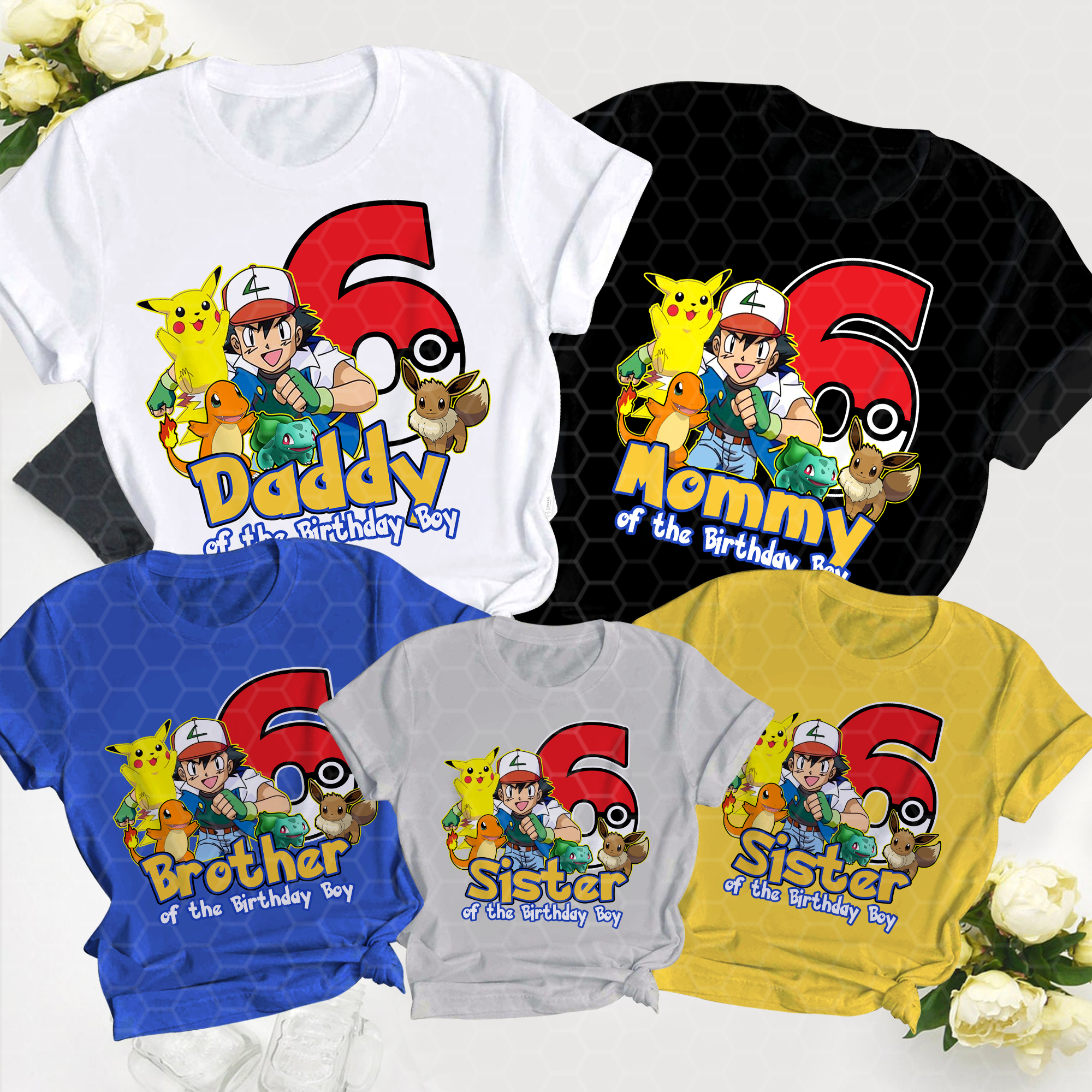 Pokemon Birthday Boy Family Shirts, Pokemon Pikachu theme Shirt,  Family matching Shirt, Gift Birthday shirt, Charmander,Squirtle, Snorlax, Pikachu Shirt