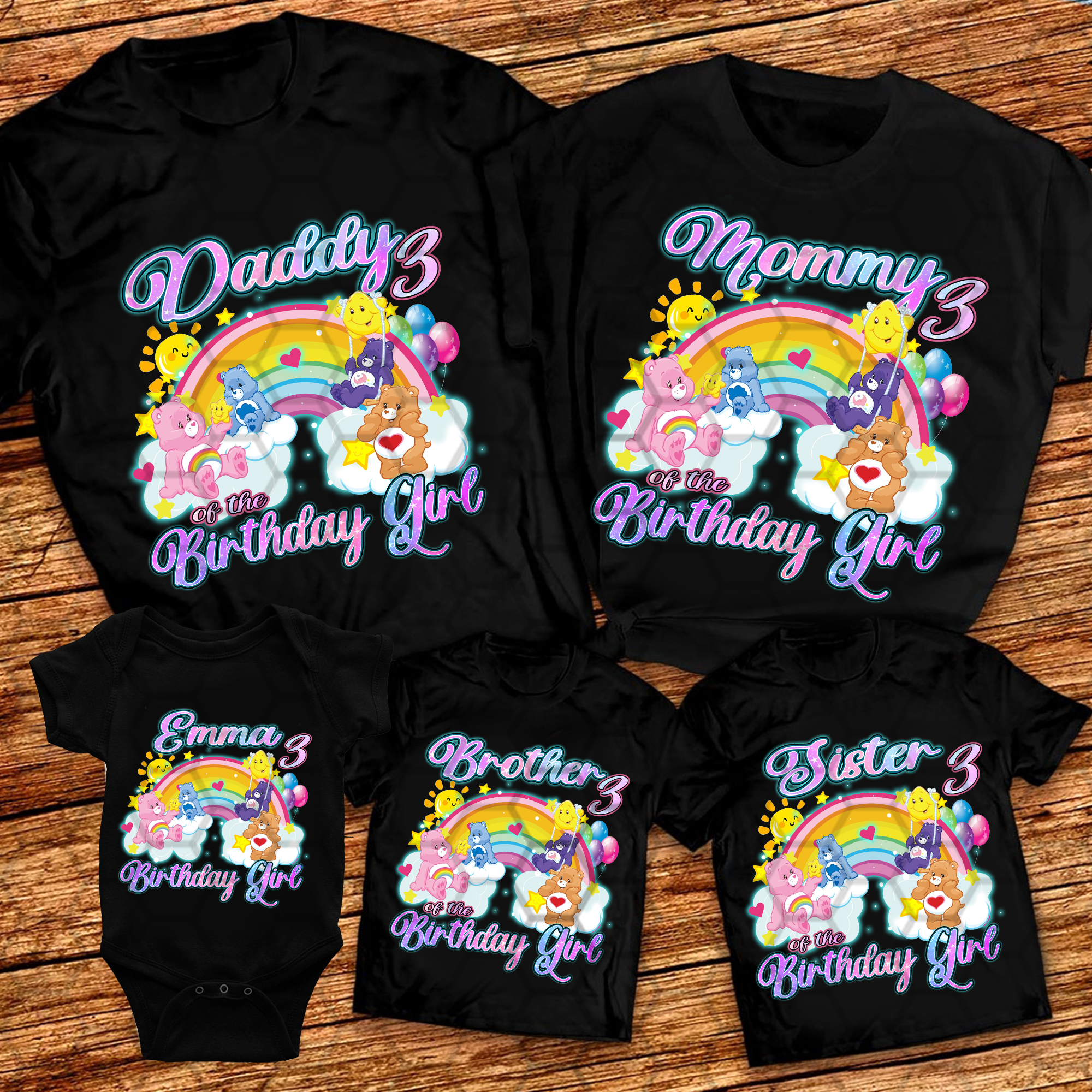 Personalized Care Bears Birthday Shirt,  Care Bears Family ShirtCute Bear Shirt, Rainbow Birthday Shirt, Personalized Name And Age