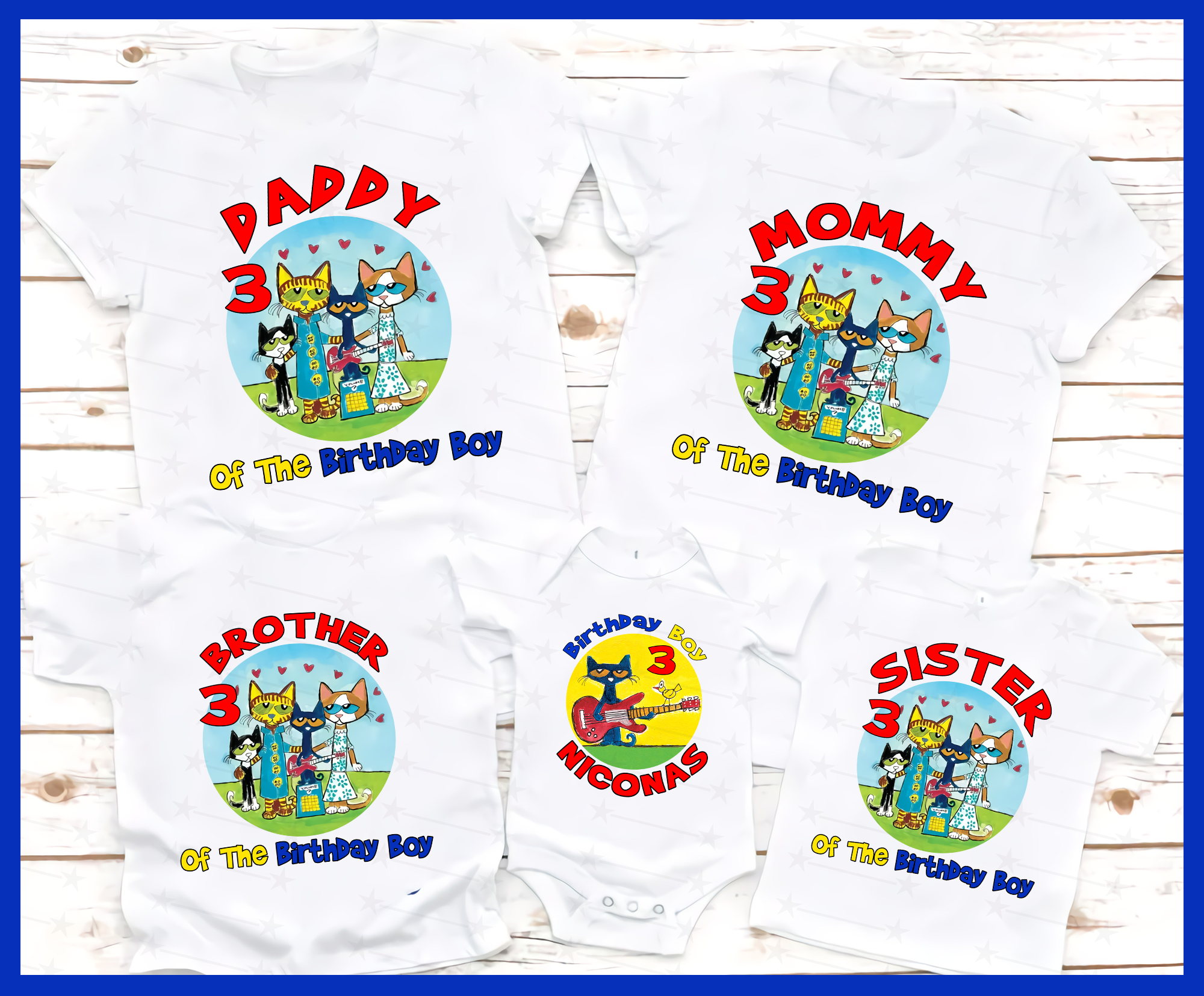 Pete The Cat Family Shirt, Custom Pete Cat Kids Shirt, Pˆt The Cat Theme Birthday Party, Family Matching Shirt