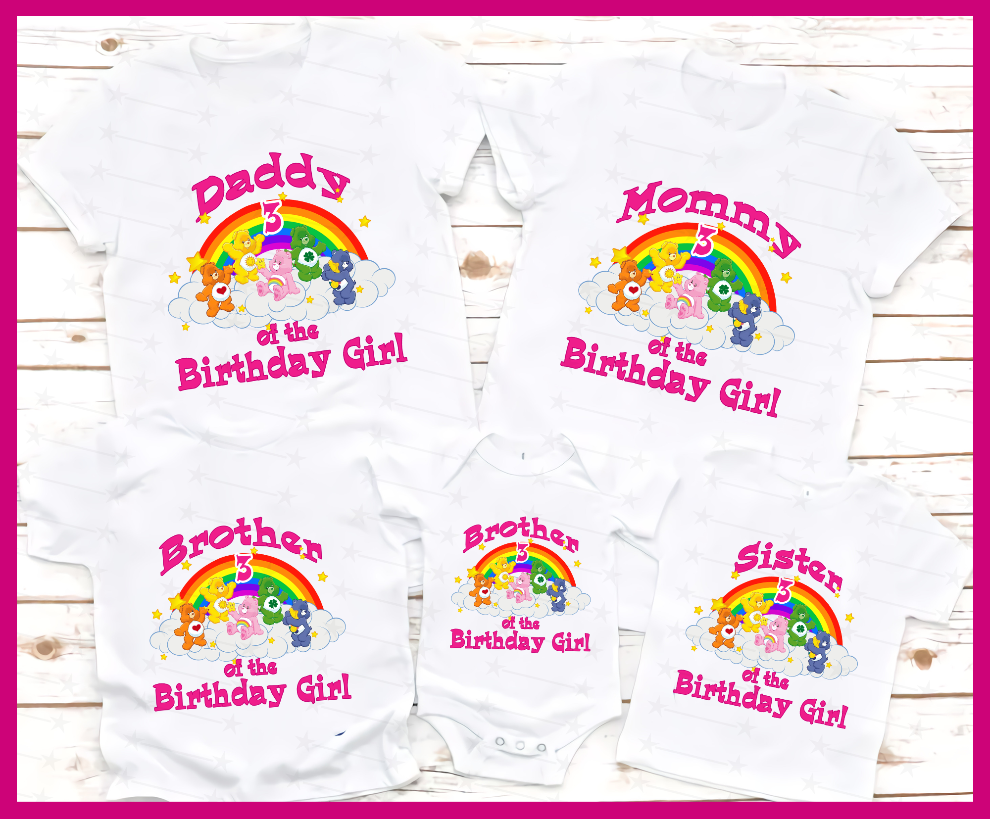 Care Bear Birthday Shirt, Care Bear Family birthday Shirt, Care Bear Shirt, Custome Name And Age Shirt, Personalized birthday Gifts