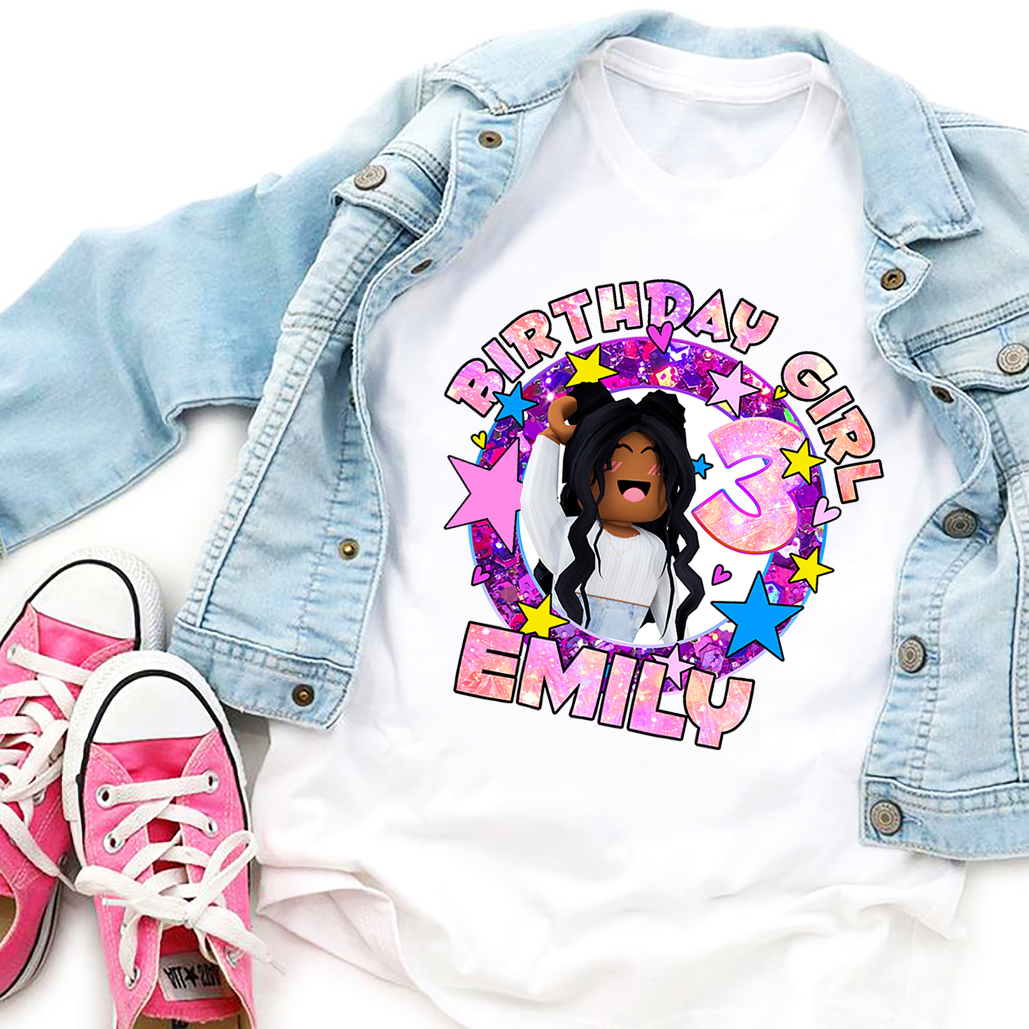Personalized African-American Roblox Birthday Shirt, Brown Roblox Birthday Girl Family Shirt, Personalized ROBLOX Themed Birthday Family Matching shirts