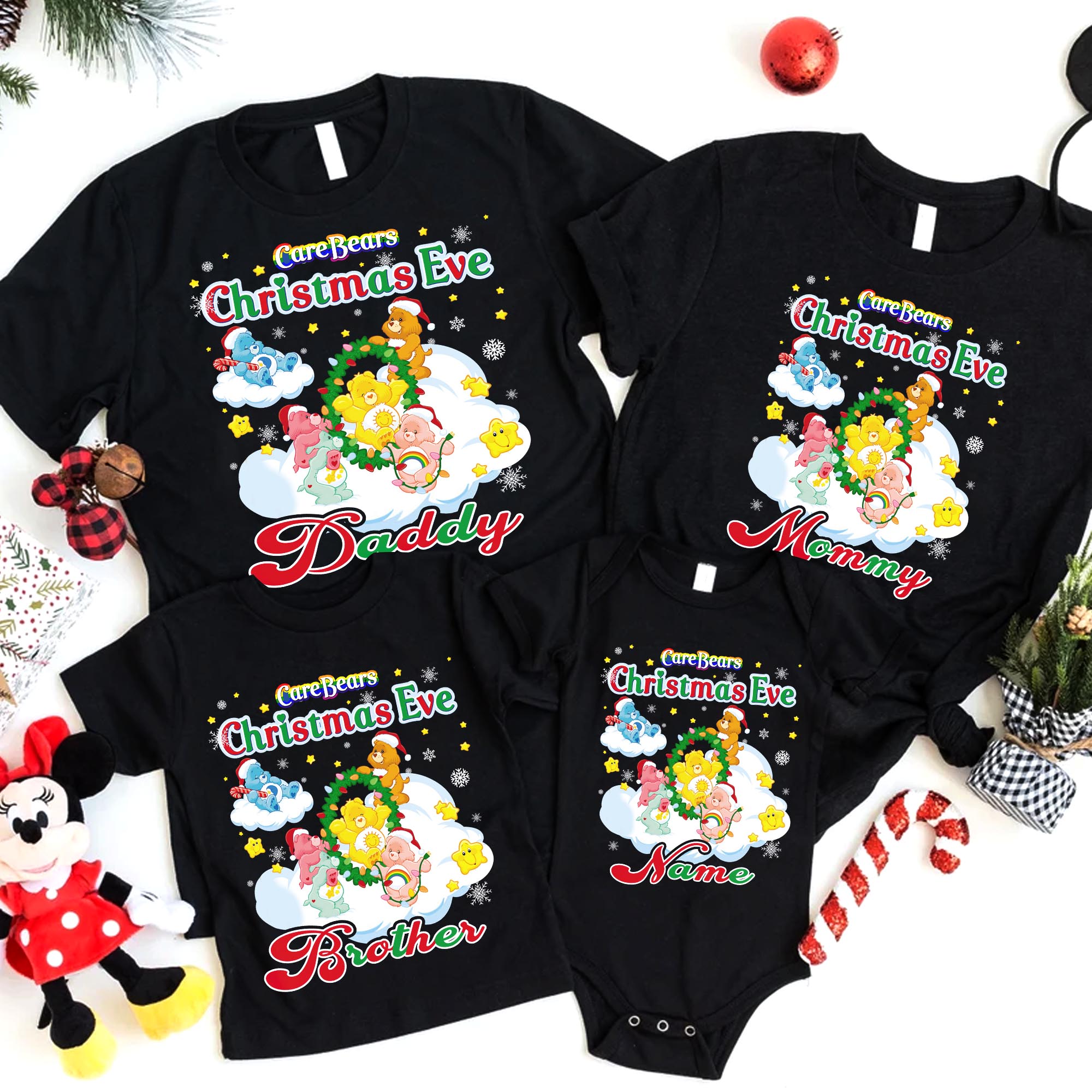 Care Bears Merry Christmas Family Shirts Set, Personalized Care Bears Family Shirt. Wish bear, Grumpy, Love a Lot, Cheer Care Bears family tees