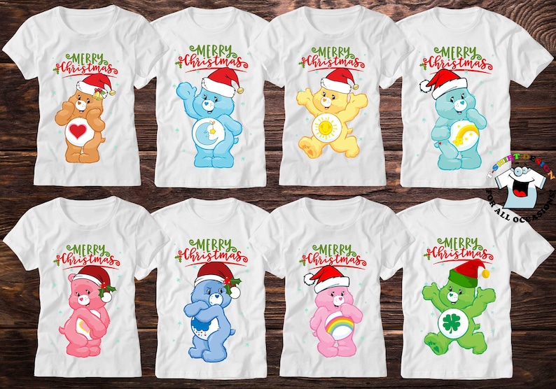 Care Bears Merry Christmas Family Shirts, Personalized Care Bears Family Shirt. Wish bear, Grumpy, Love a Lot, Cheer Care Bears family tees