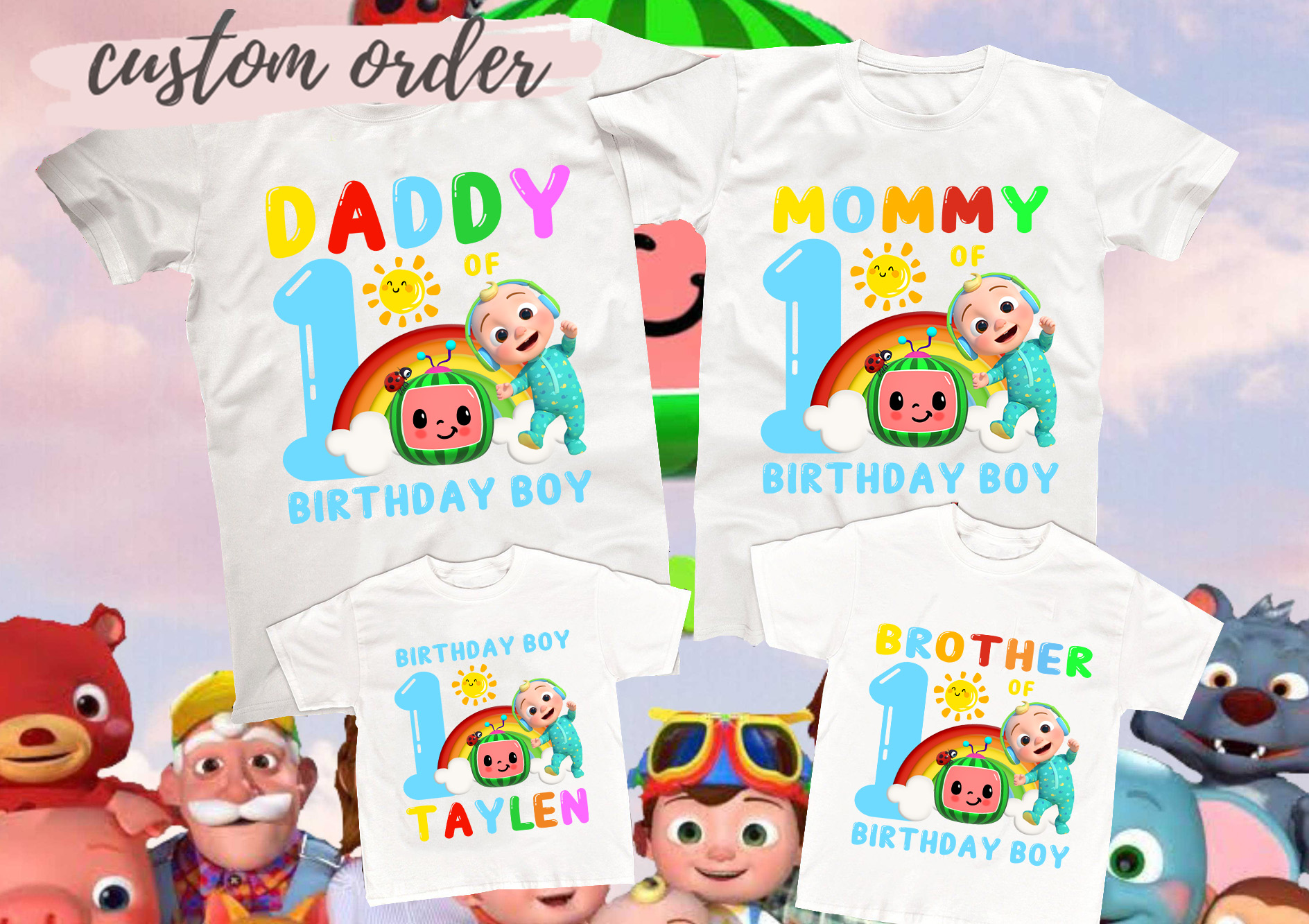 Custom Cocomelon Birthday Kids Shirt, Rainbow Melon Shirt, Cocomelon Birthday Girl Shirt, Custom cocomelon party