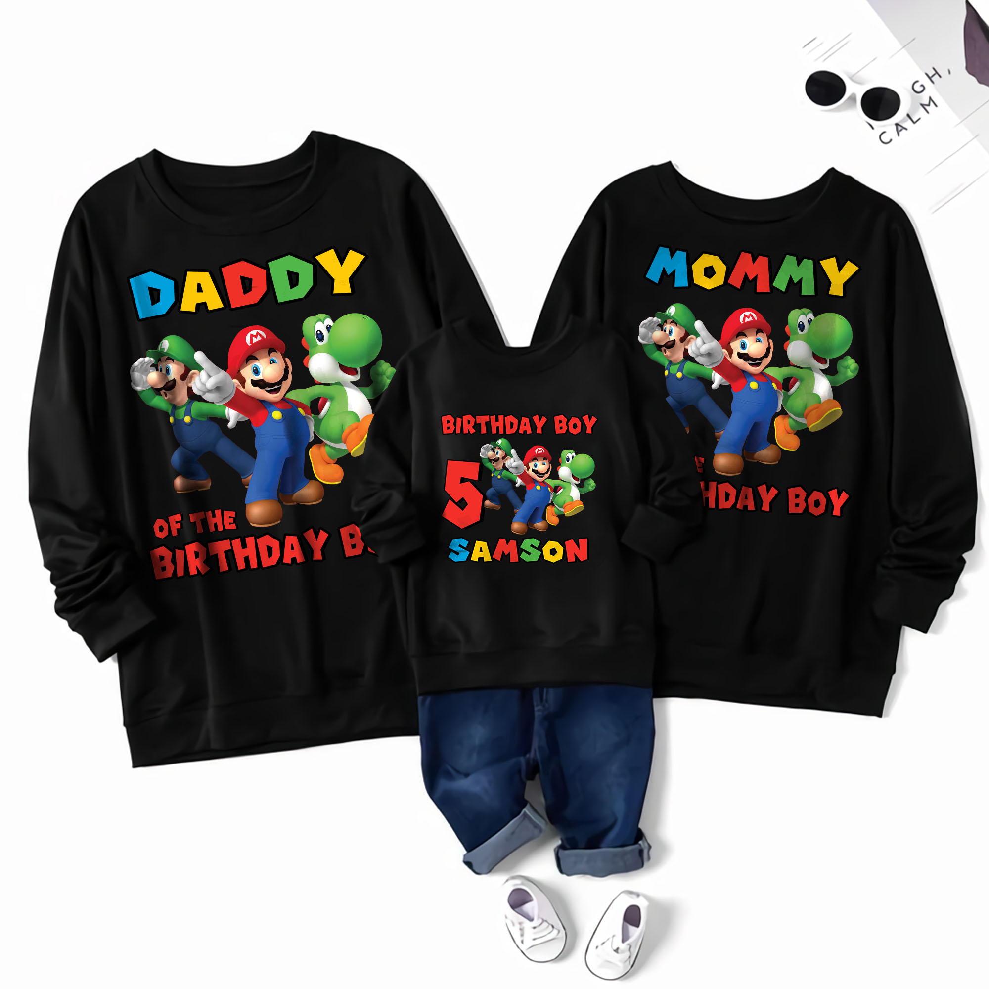 Super Mario Inspired Personalized Shirt, Party Birthday, Custom Gift, Raglan Kids Family Matching Shirt, Family Matching Gift Birthday shirt