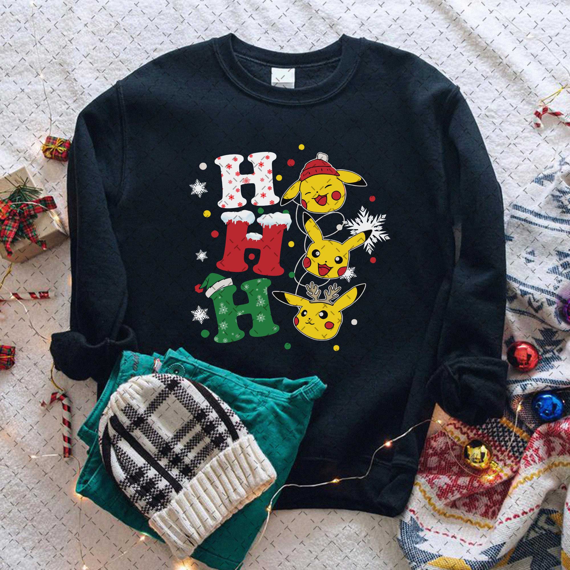 Ho Ho Ho Santa Hat Pokemon Pikachu Christmas Sweatshirt ,Funny Santa Pikachu Pokemon Merry Christmas T-shirt Hoodie Sweater Long Sleeve
